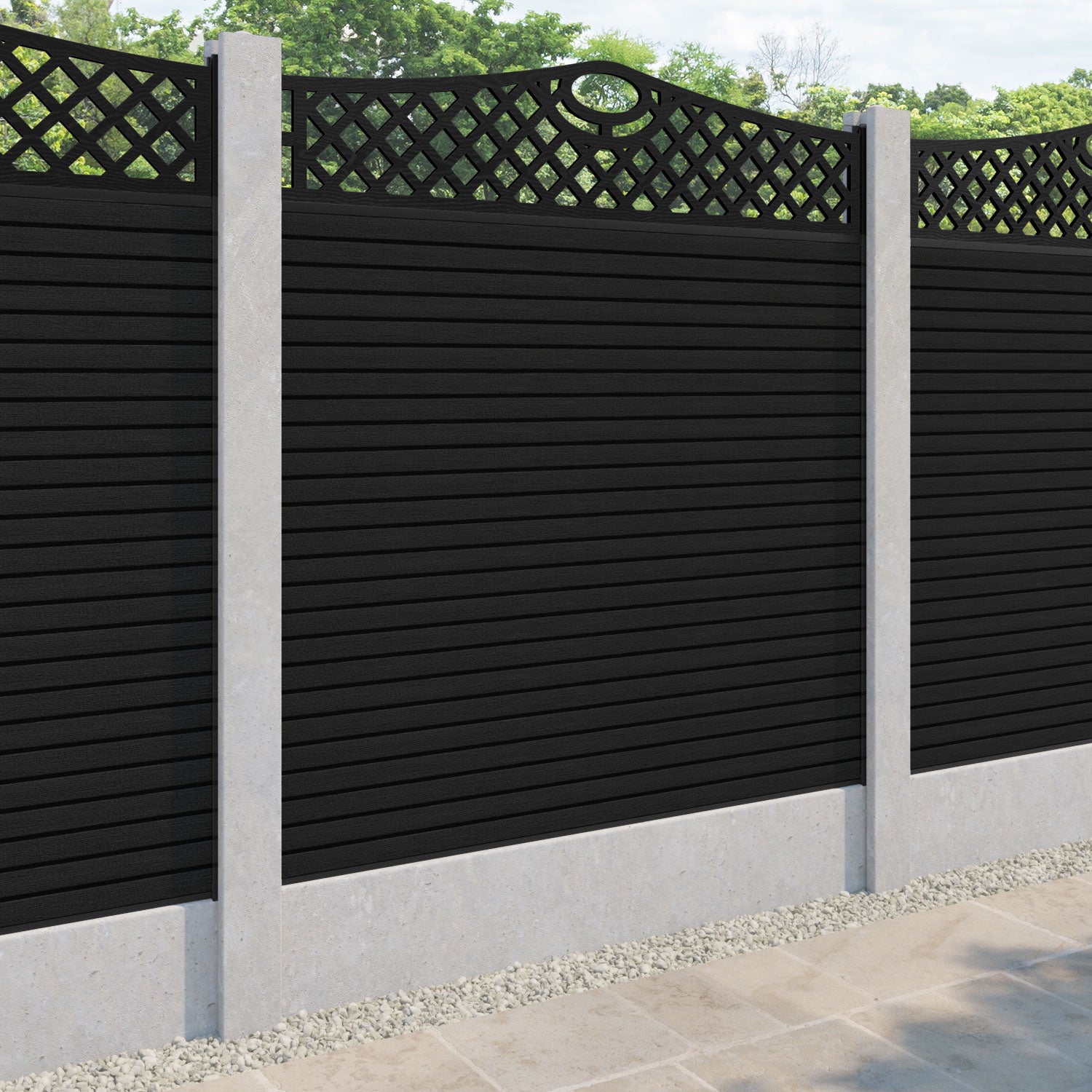 Hudson Oxford Curved Top Fence Panel - Black - for existing concrete posts