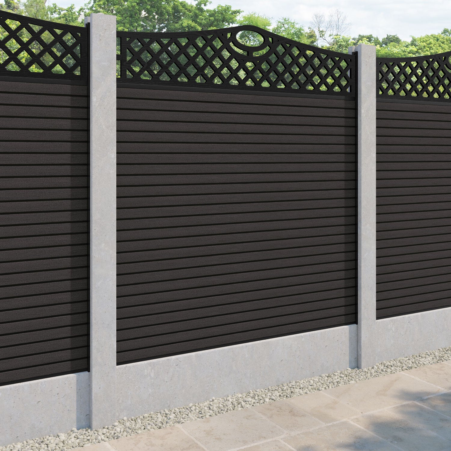 Hudson Oxford Curved Top Fence Panel - Dark Oak - for existing concrete posts