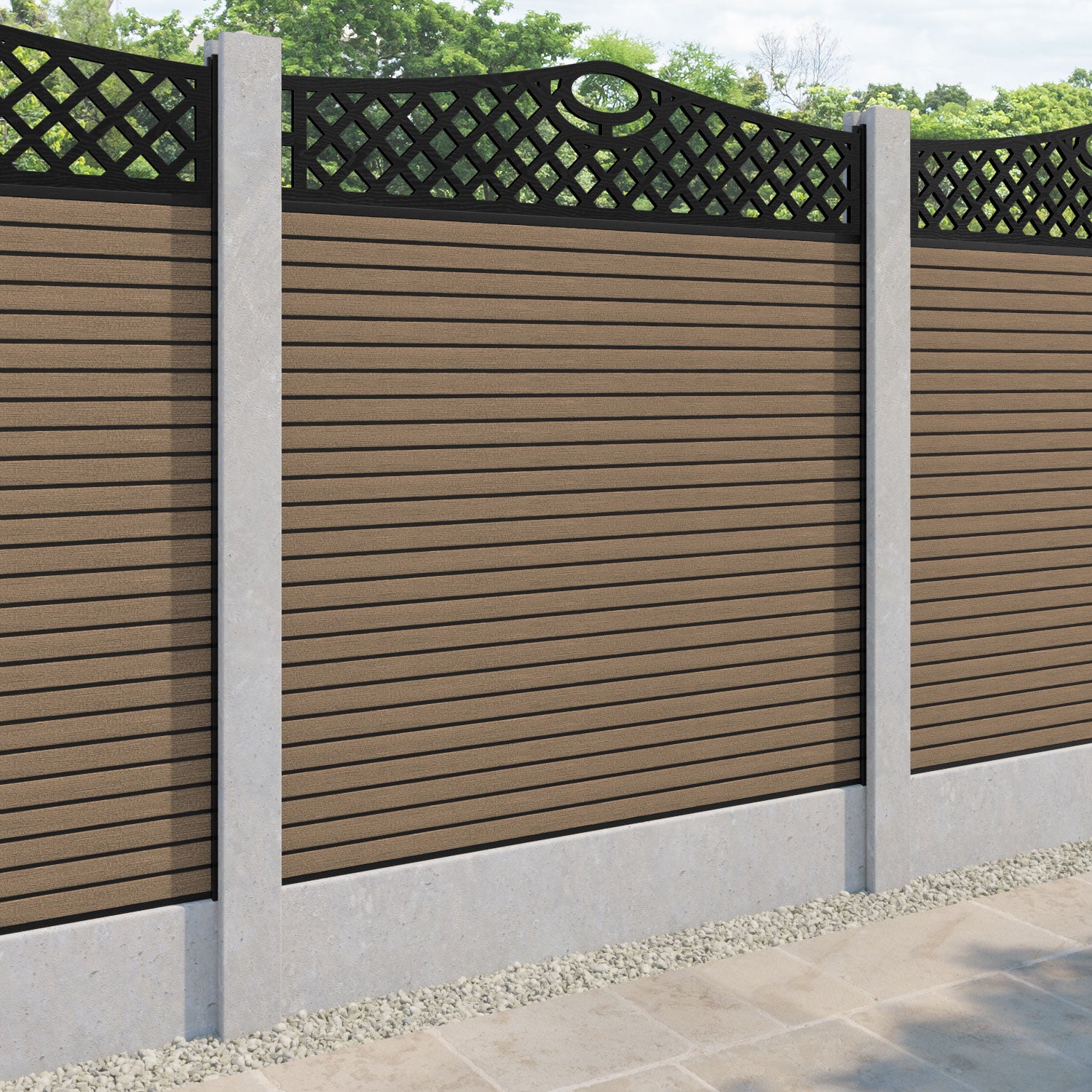 Hudson Oxford Curved Top Fence Panel - Teak - for existing concrete posts