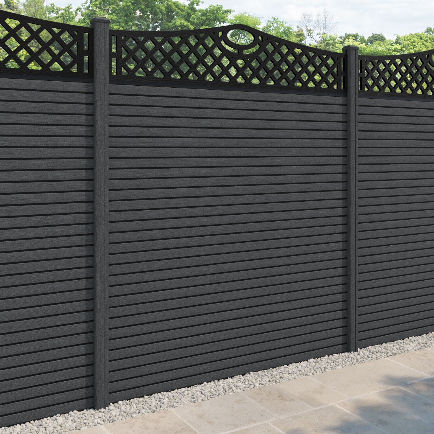 Hudson Oxford Curved Top Fence Panel - Dark Grey - with our composite posts