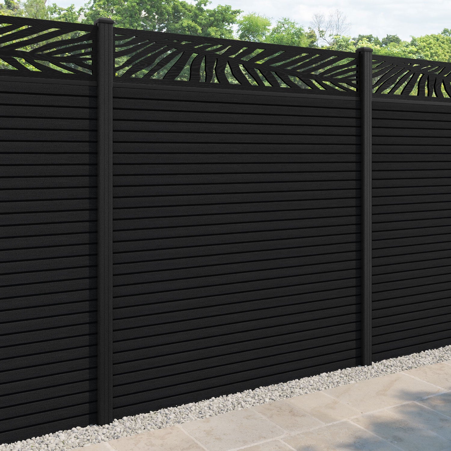 Hudson Palm Fence Panel - Black - with our composite posts
