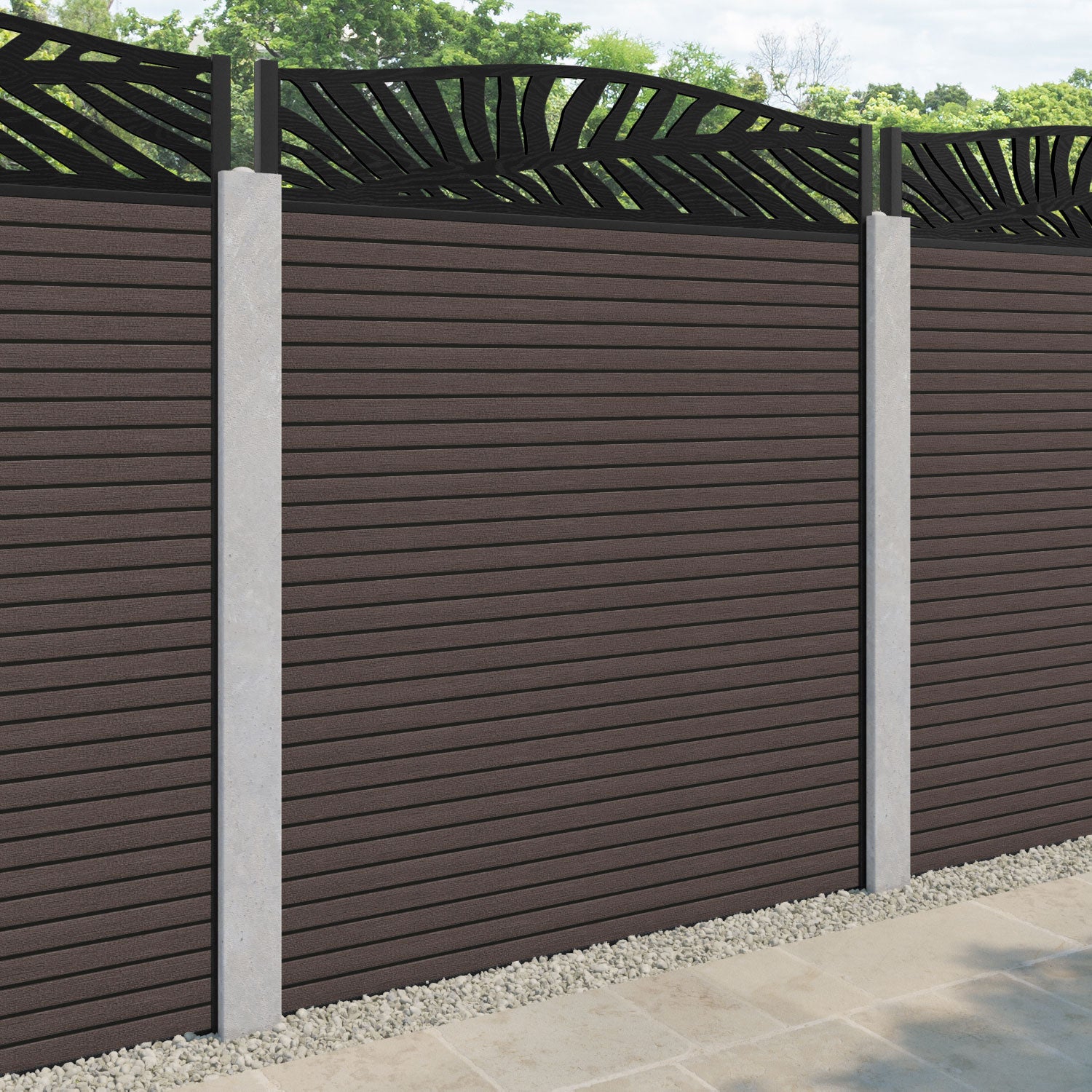 Hudson Palm Curved Top Fence Panel - Mid Brown - for existing concrete posts