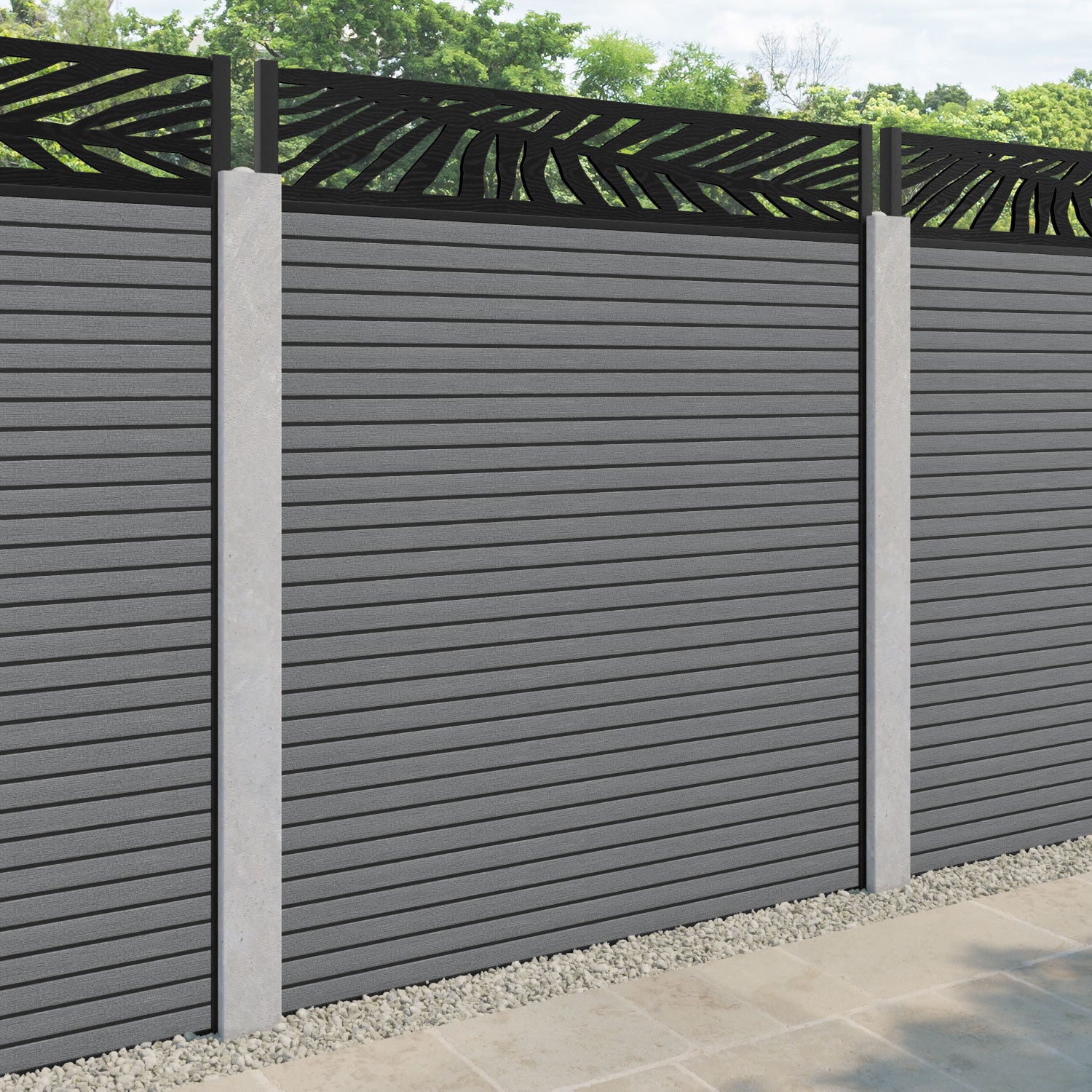 Hudson Palm Fence Panel - Mid Grey - for existing concrete posts
