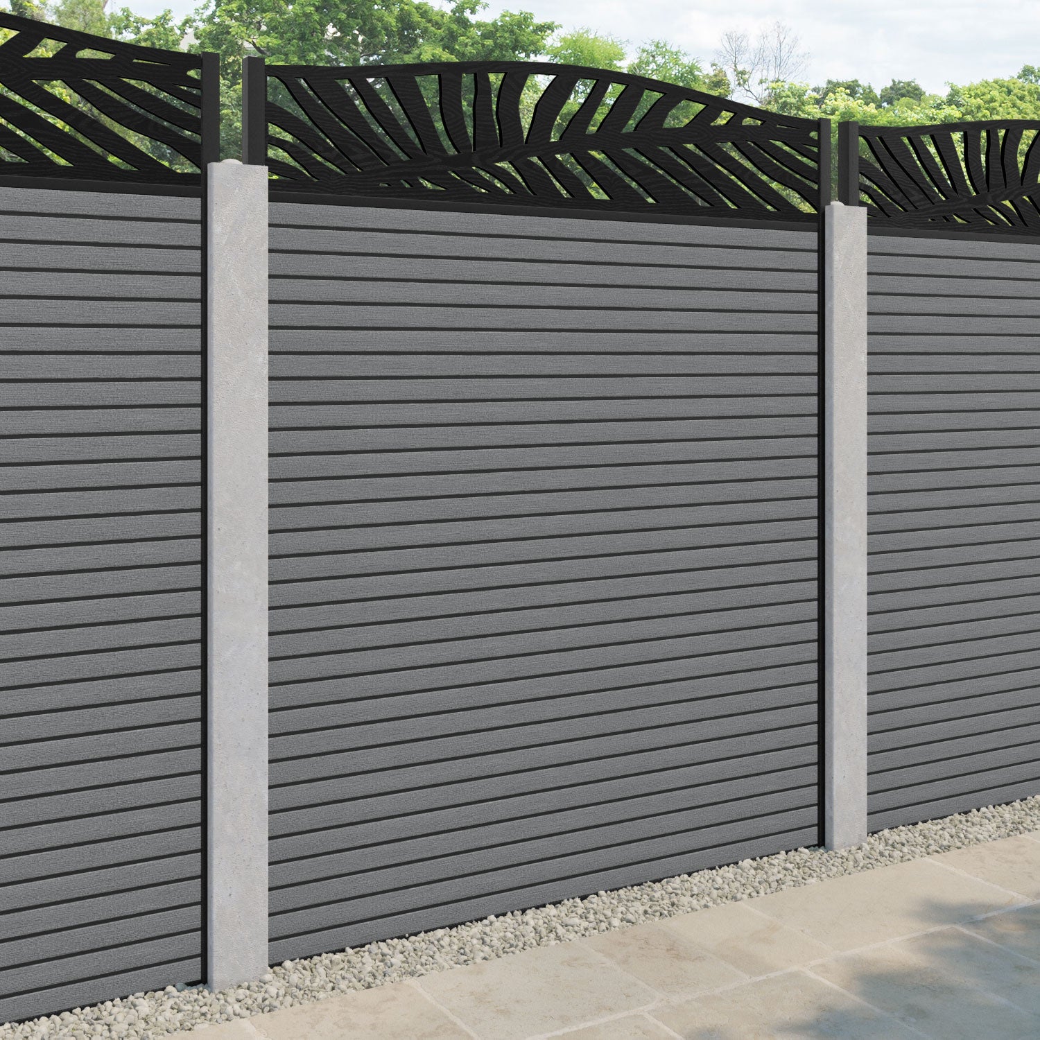 Hudson Palm Curved Top Fence Panel - Mid Grey - for existing concrete posts