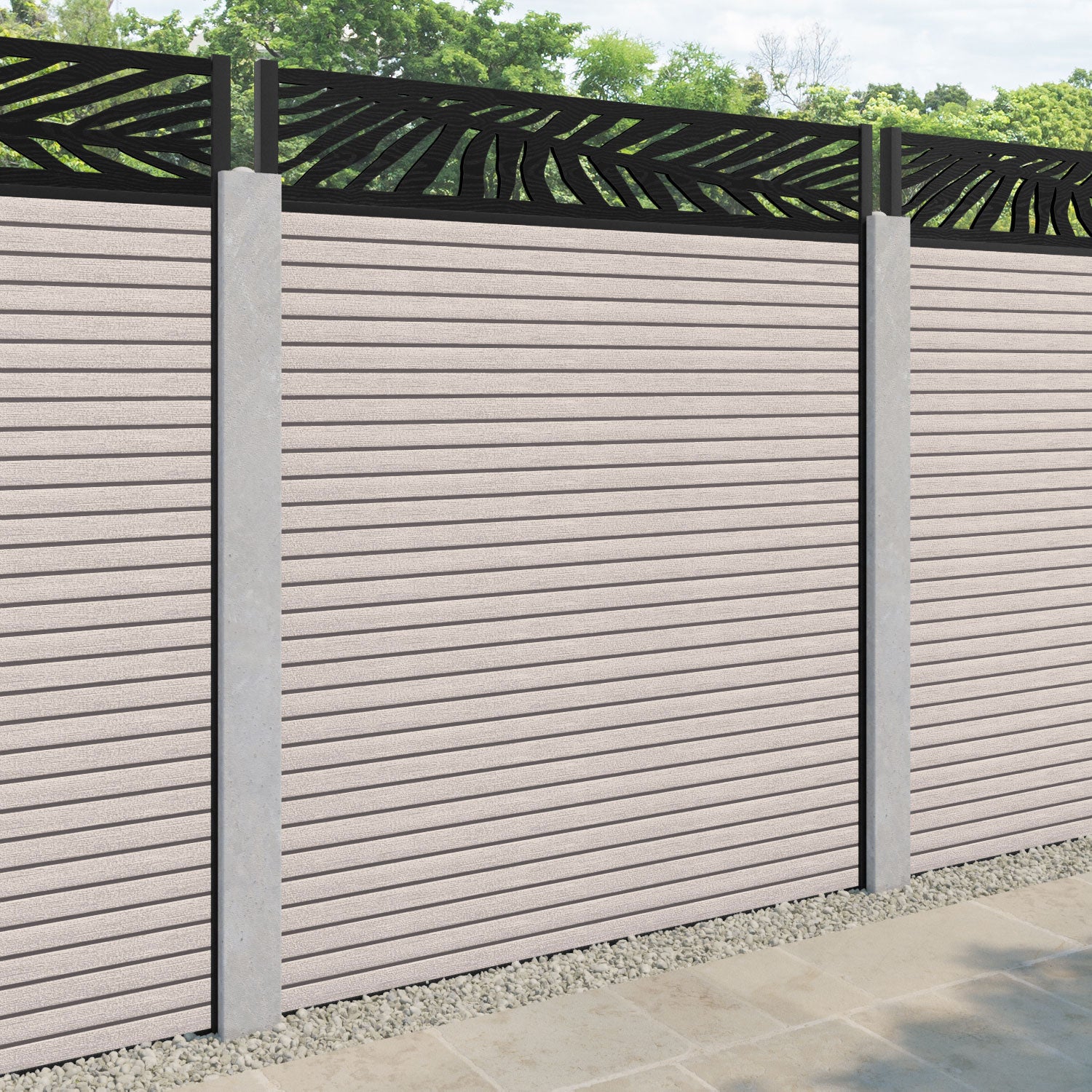 Hudson Palm Fence Panel - Mid Stone - for existing concrete posts