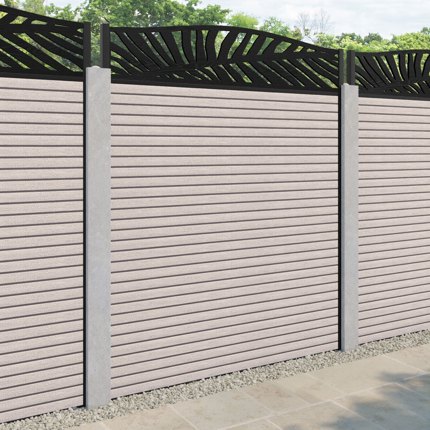 Hudson Palm Curved Top Fence Panel - Mid Stone - for existing concrete posts