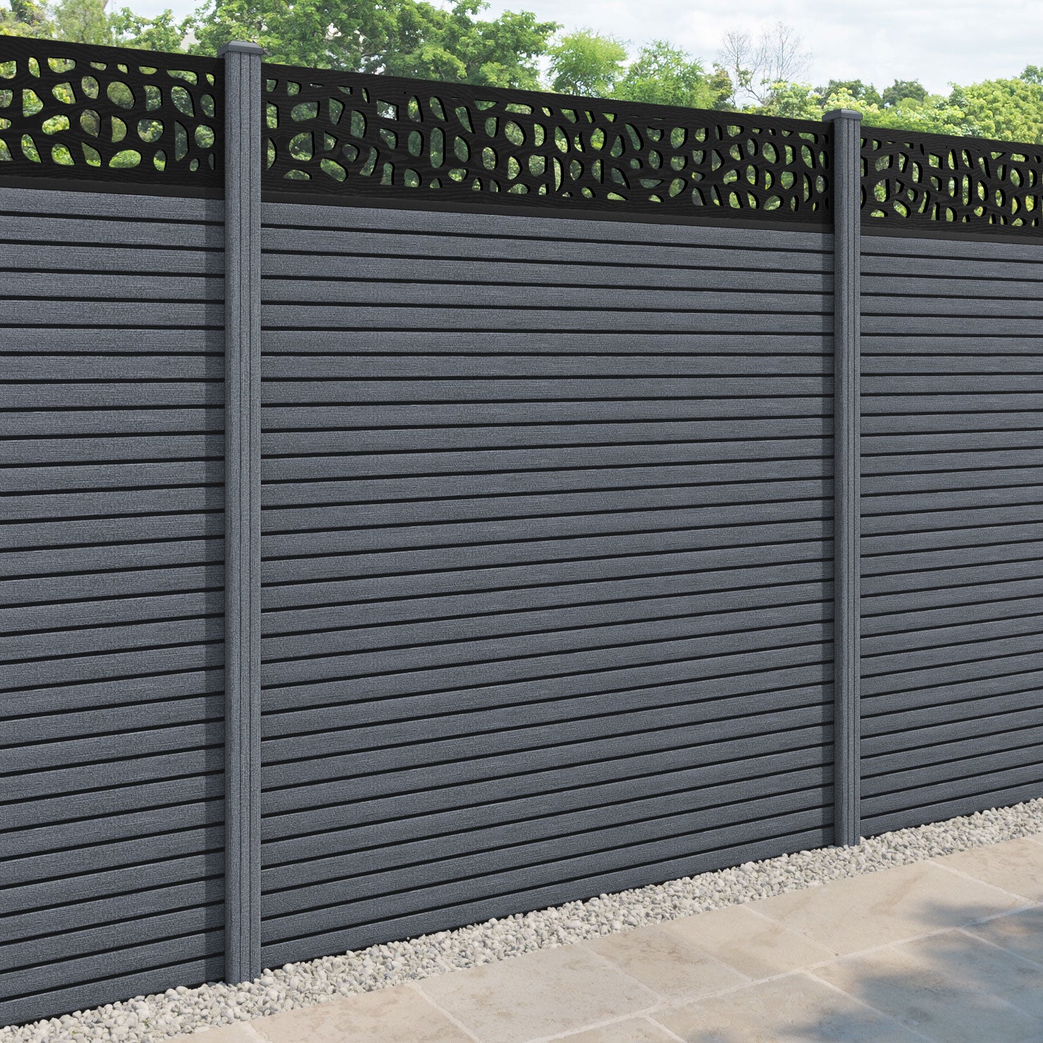 Hudson Pebble Fence Panel - Anthracite - with our composite posts