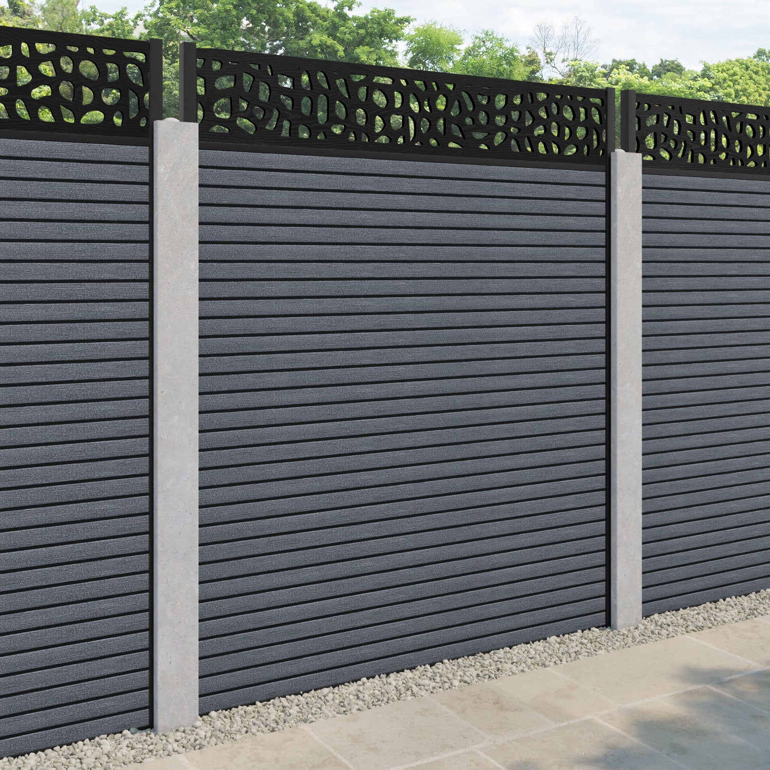 Hudson Pebble Fence Panel - Anthracite - for existing concrete posts