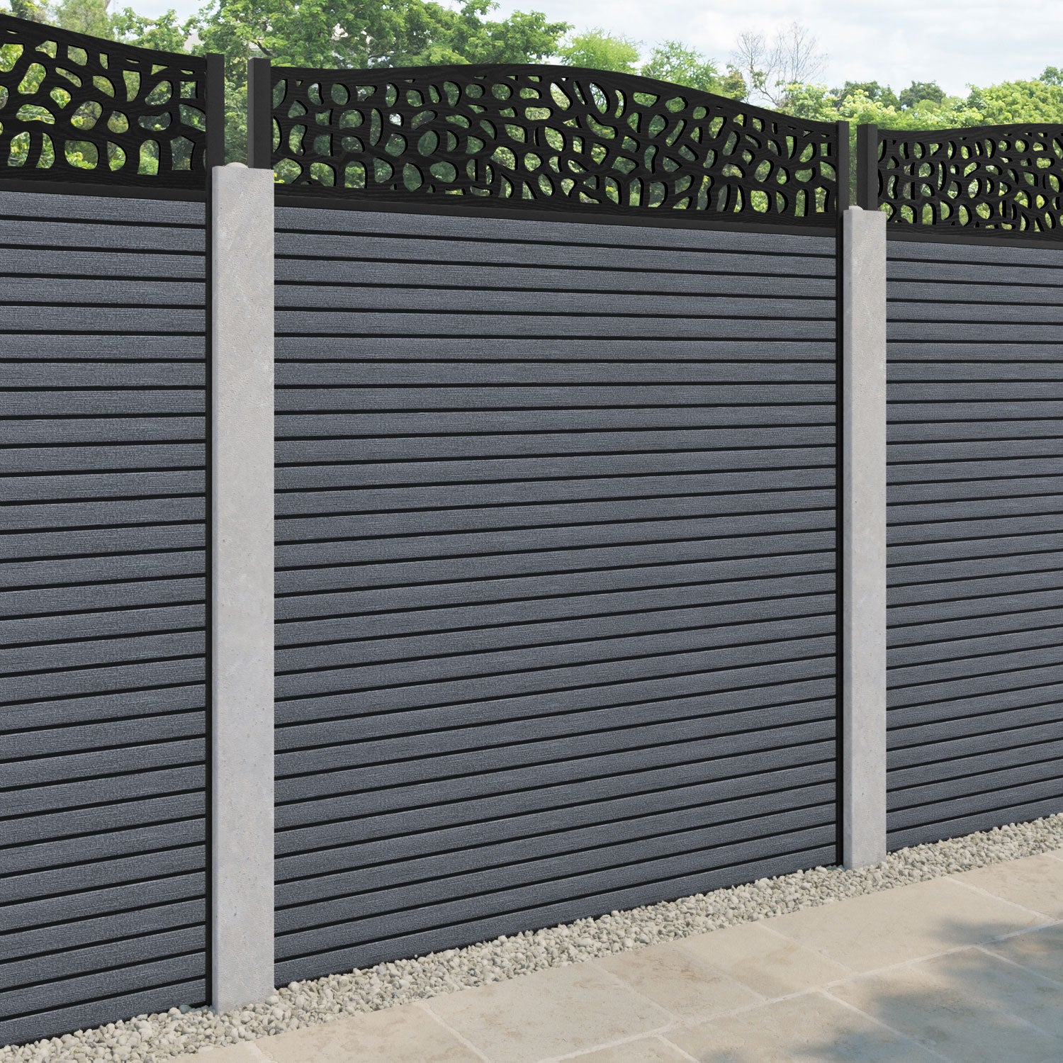 Hudson Pebble Curved Top Fence Panel - Anthracite - for existing concrete posts