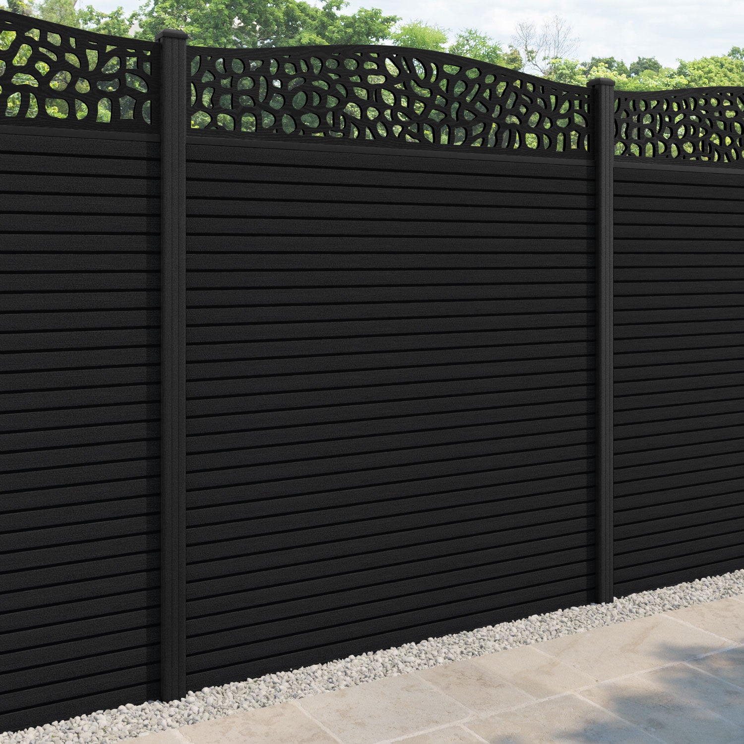 Hudson Pebble Curved Top Fence Panel - Black - with our composite posts