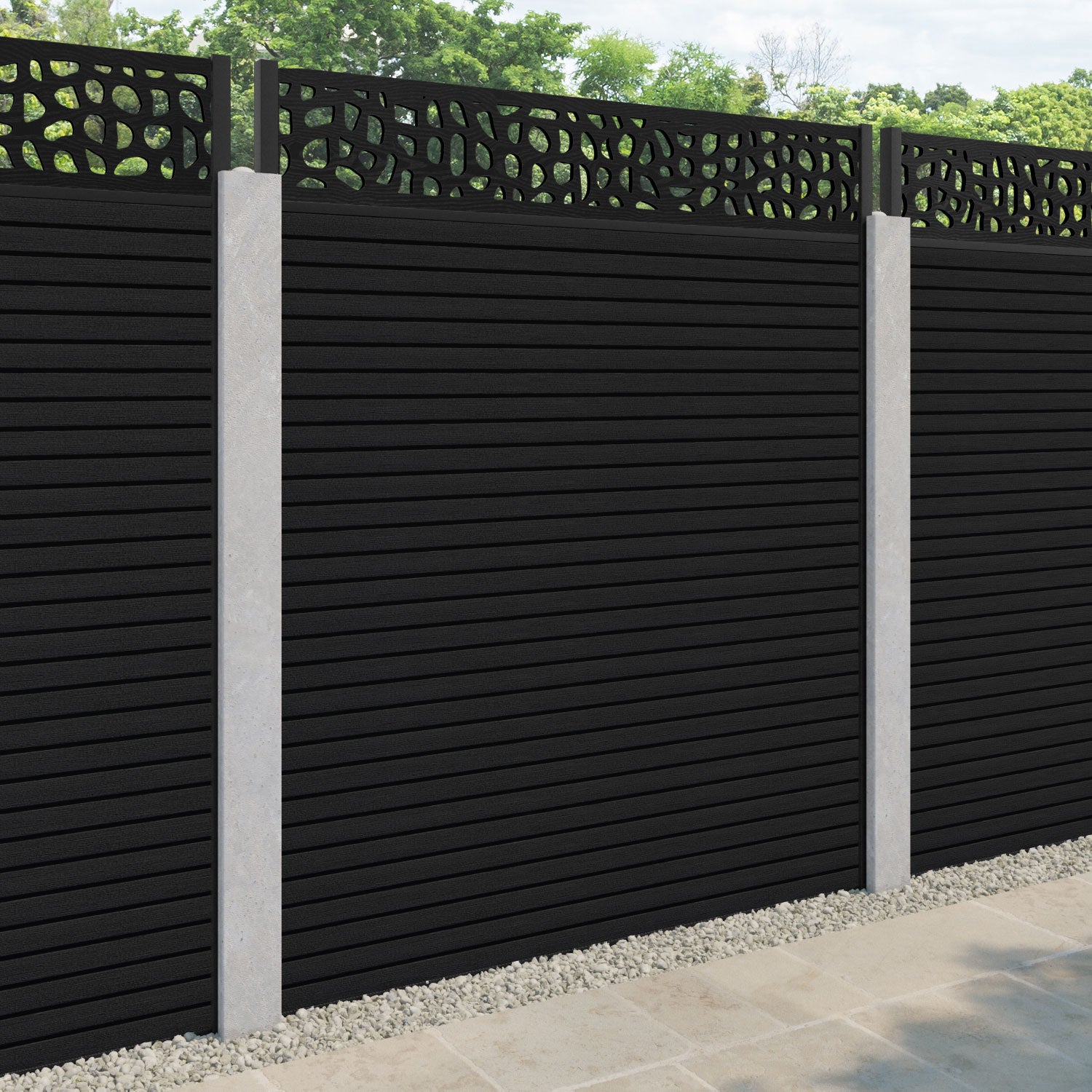 Hudson Pebble Fence Panel - Black - for existing concrete posts
