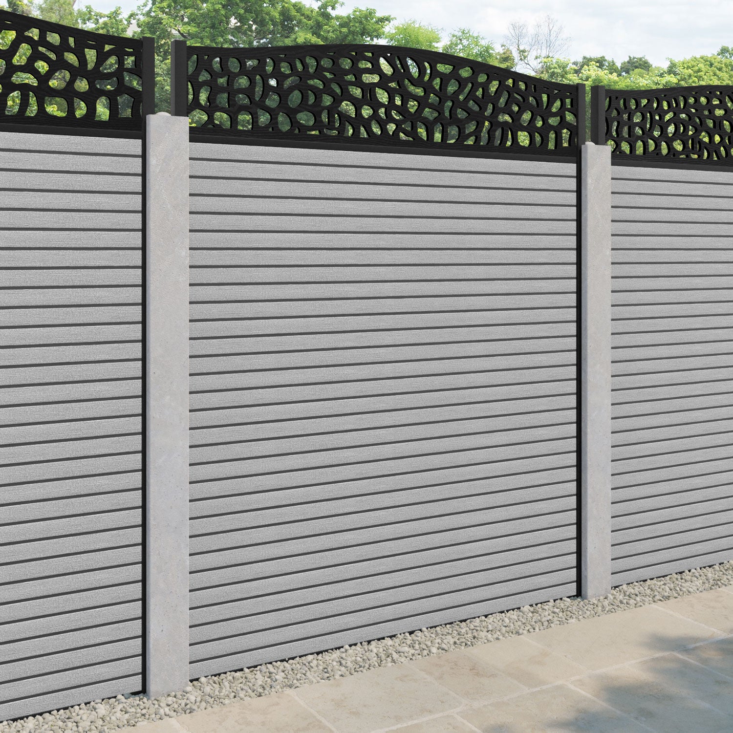 Hudson Pebble Curved Top Fence Panel - Light Grey - for existing concrete posts