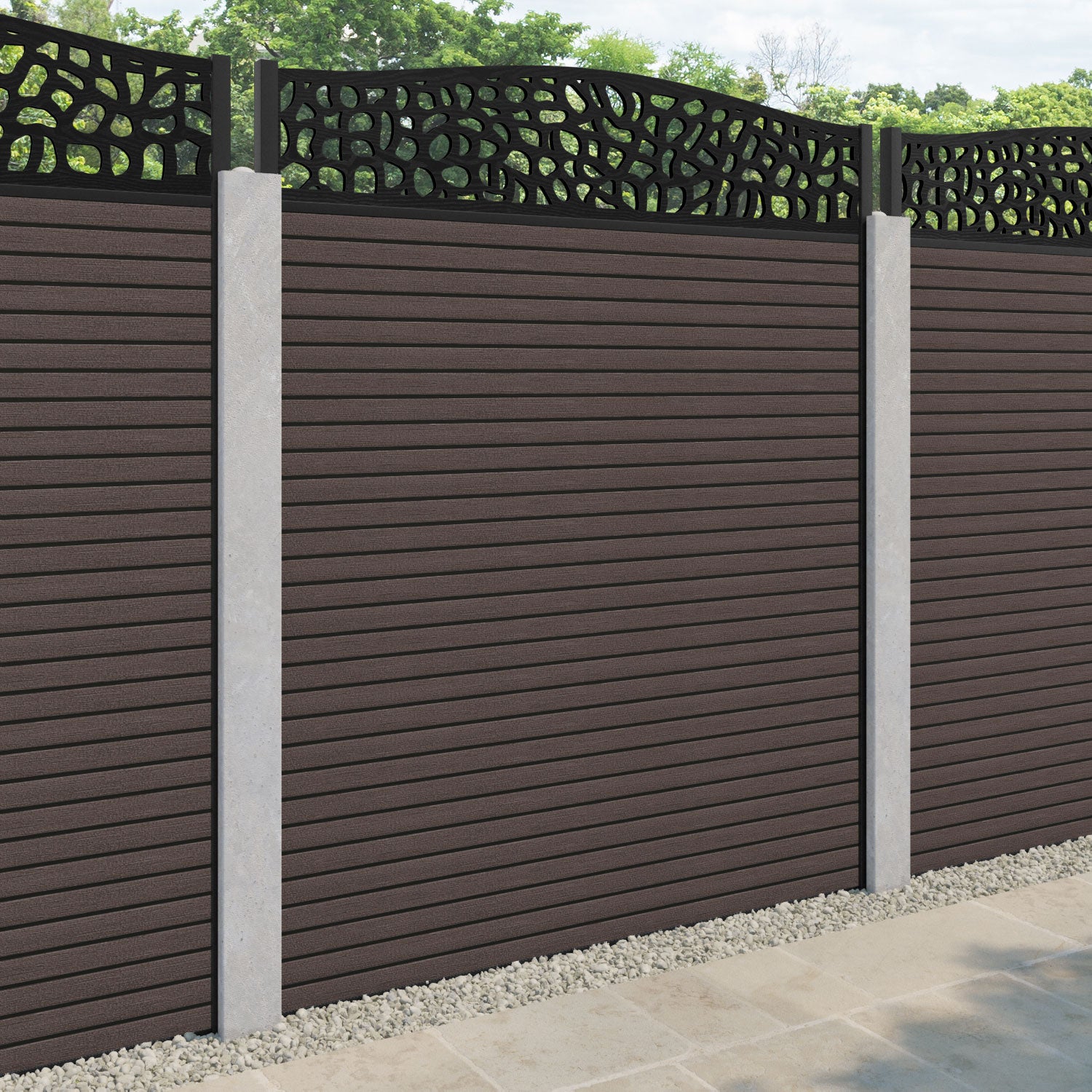 Hudson Pebble Curved Top Fence Panel - Mid Brown - for existing concrete posts