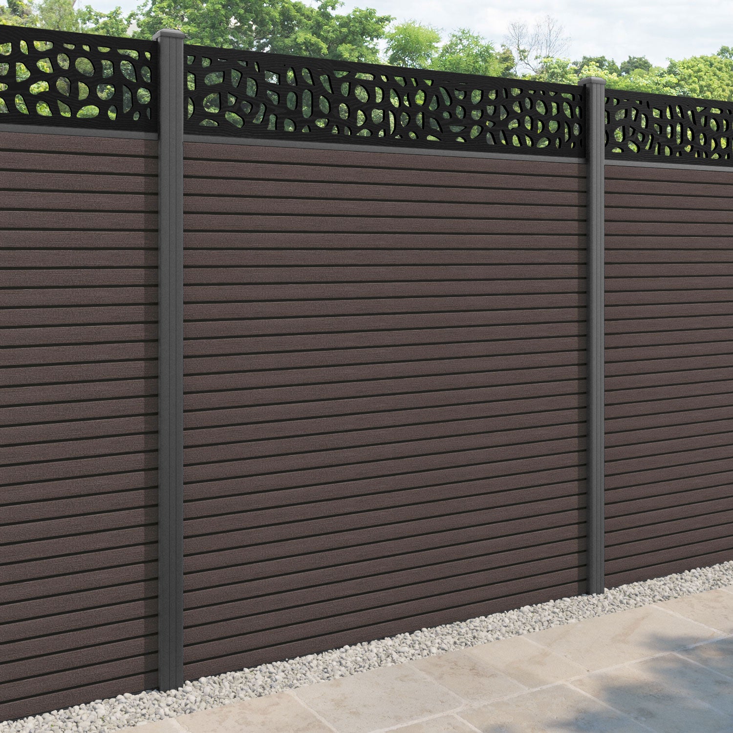 Hudson Pebble Fence Panel - Mid Brown - with our aluminium posts