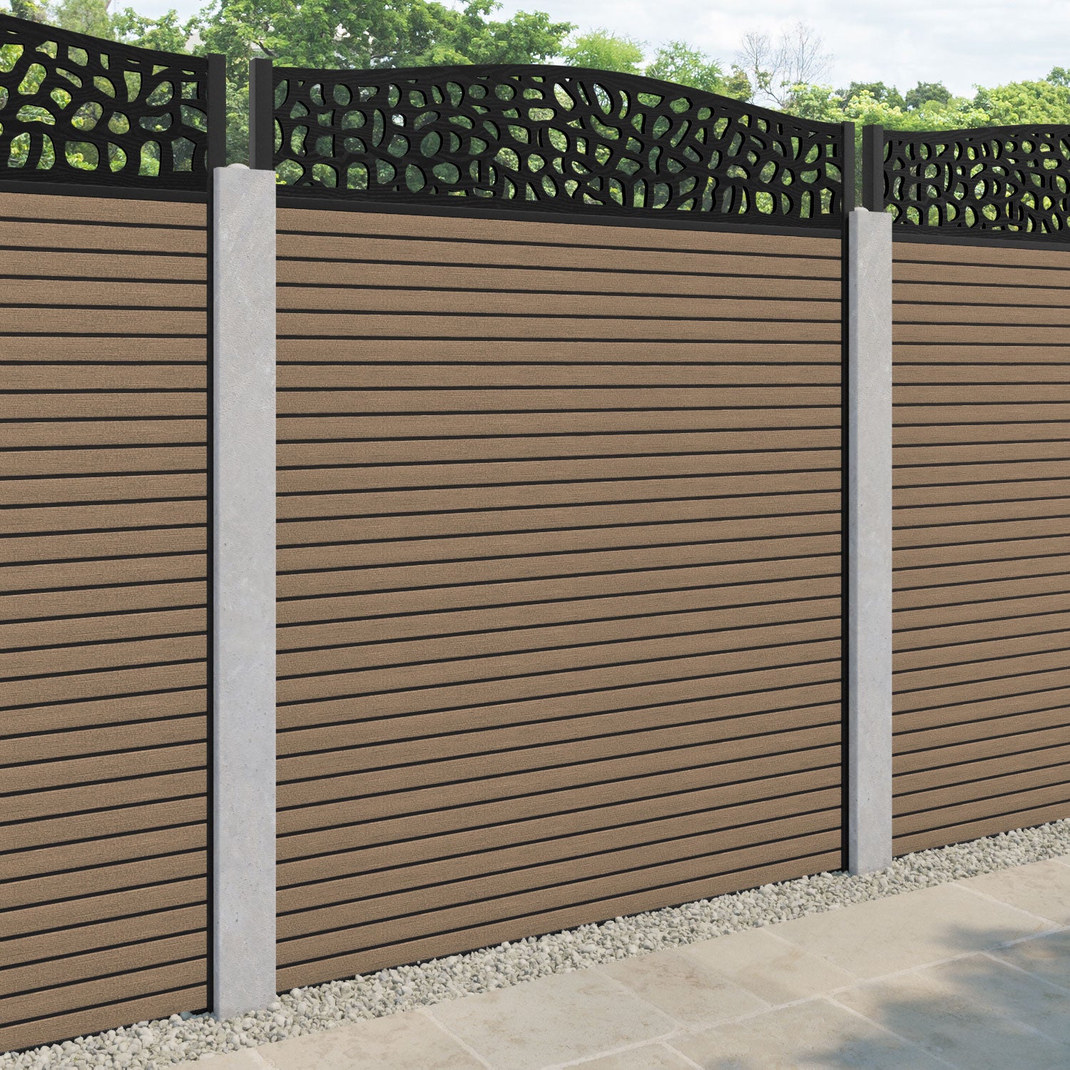 Hudson Pebble Curved Top Fence Panel - Teak - for existing concrete posts