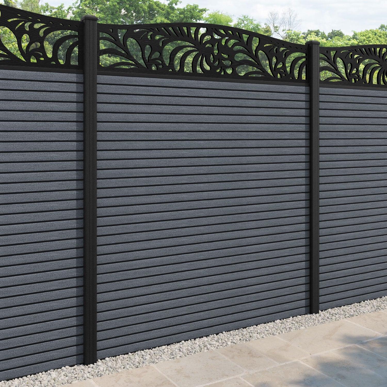 Hudson Petal Curved Top Fence Panel - Anthracite - with our composite posts