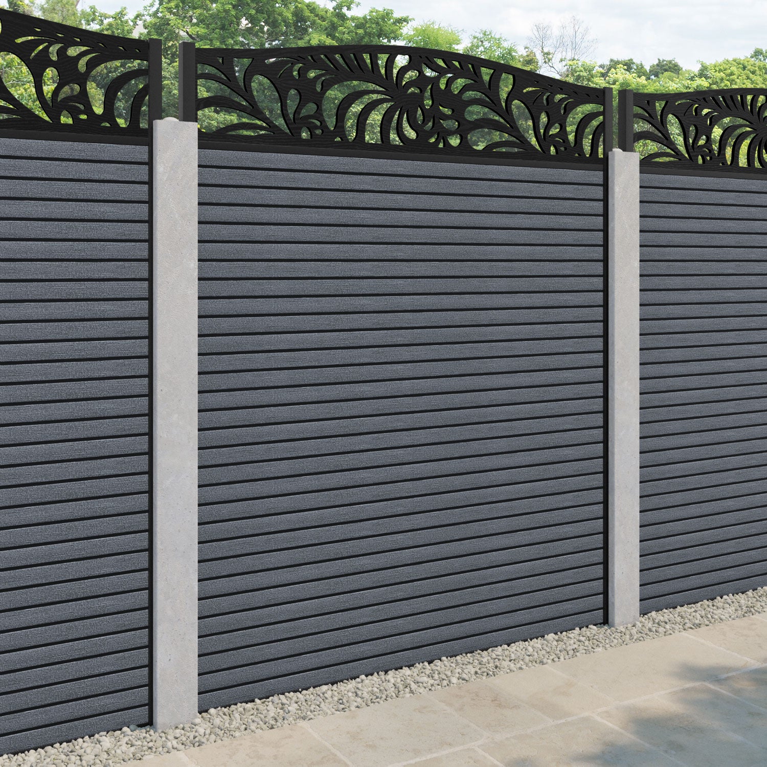 Hudson Petal Fence Panel - Anthracite - for existing concrete posts