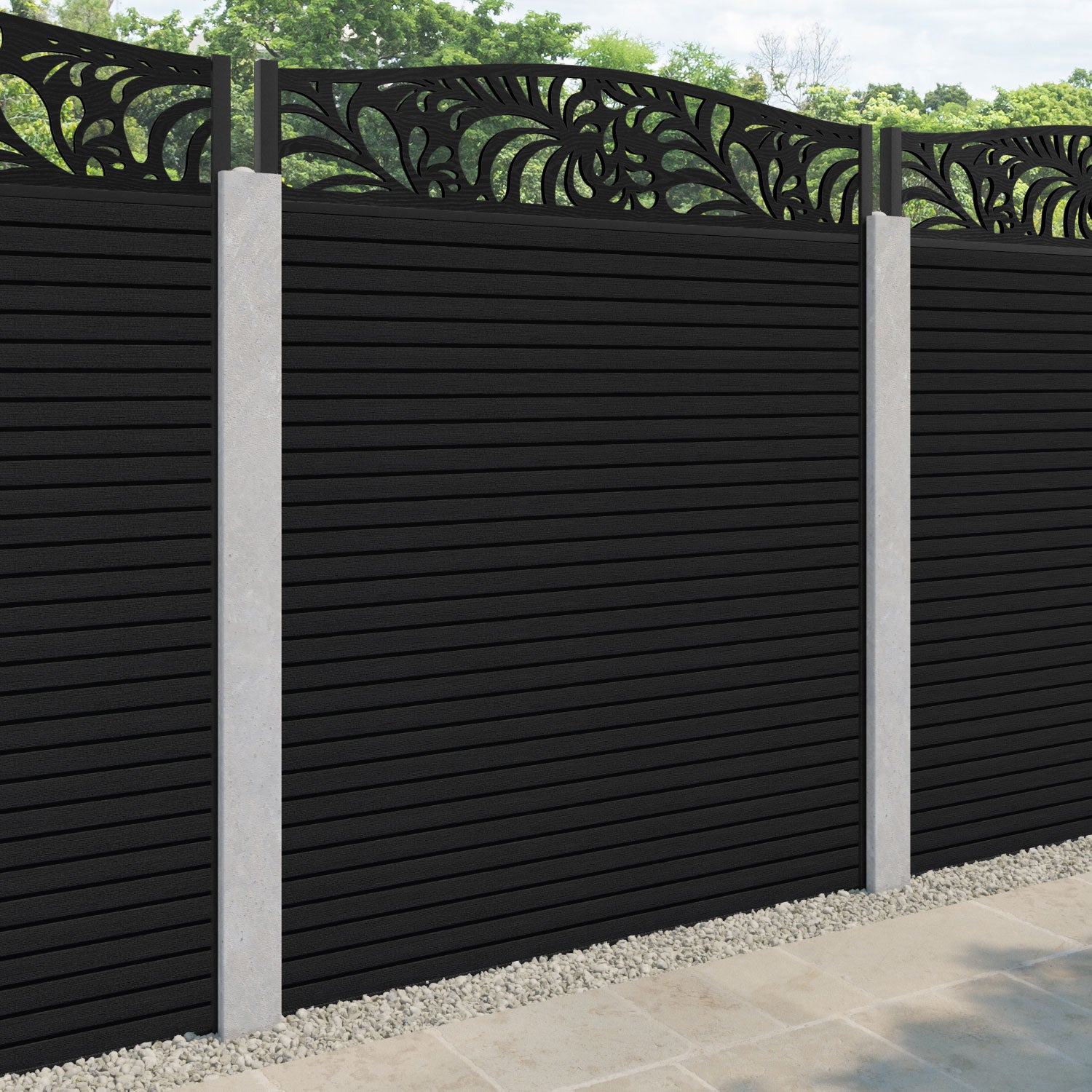 Hudson Petal Curved Top Fence Panel - Black - for existing concrete posts