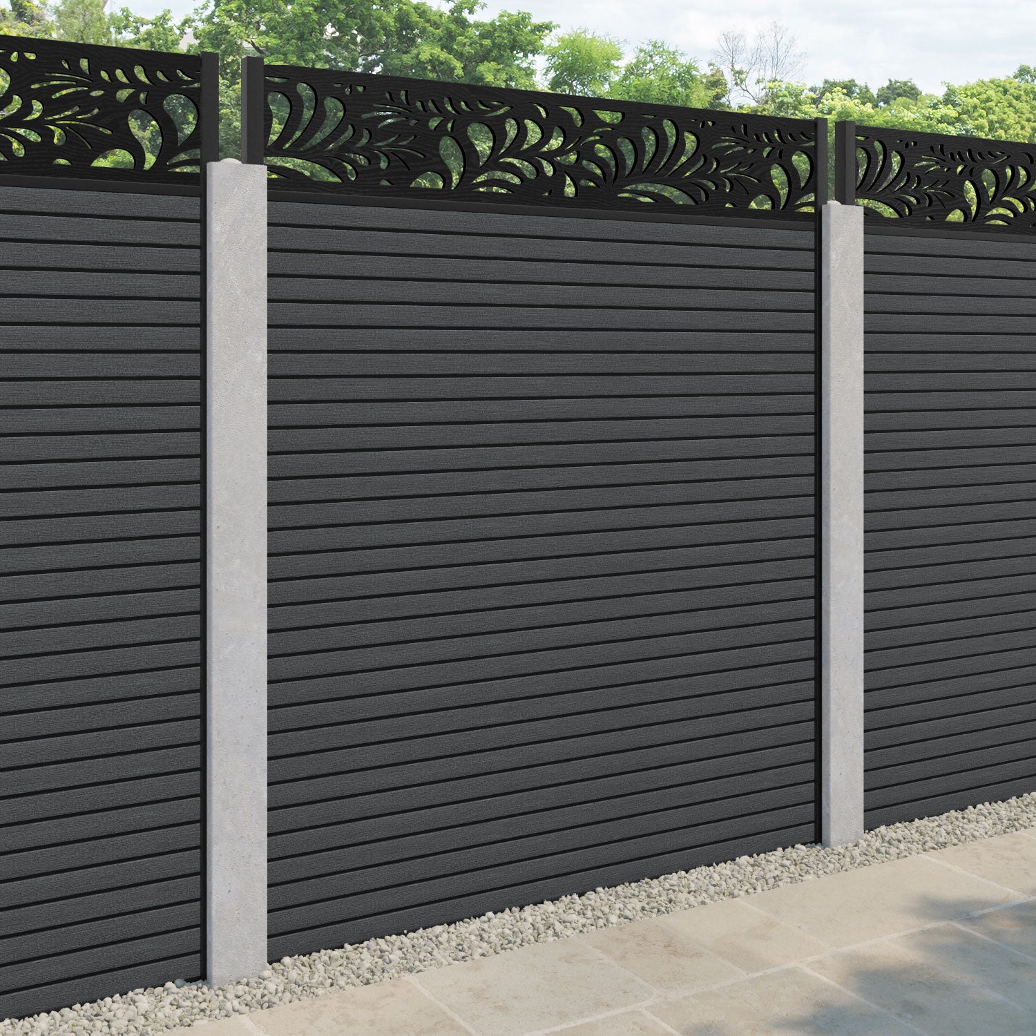 Hudson Petal Fence Panel - Dark Grey - for existing concrete posts