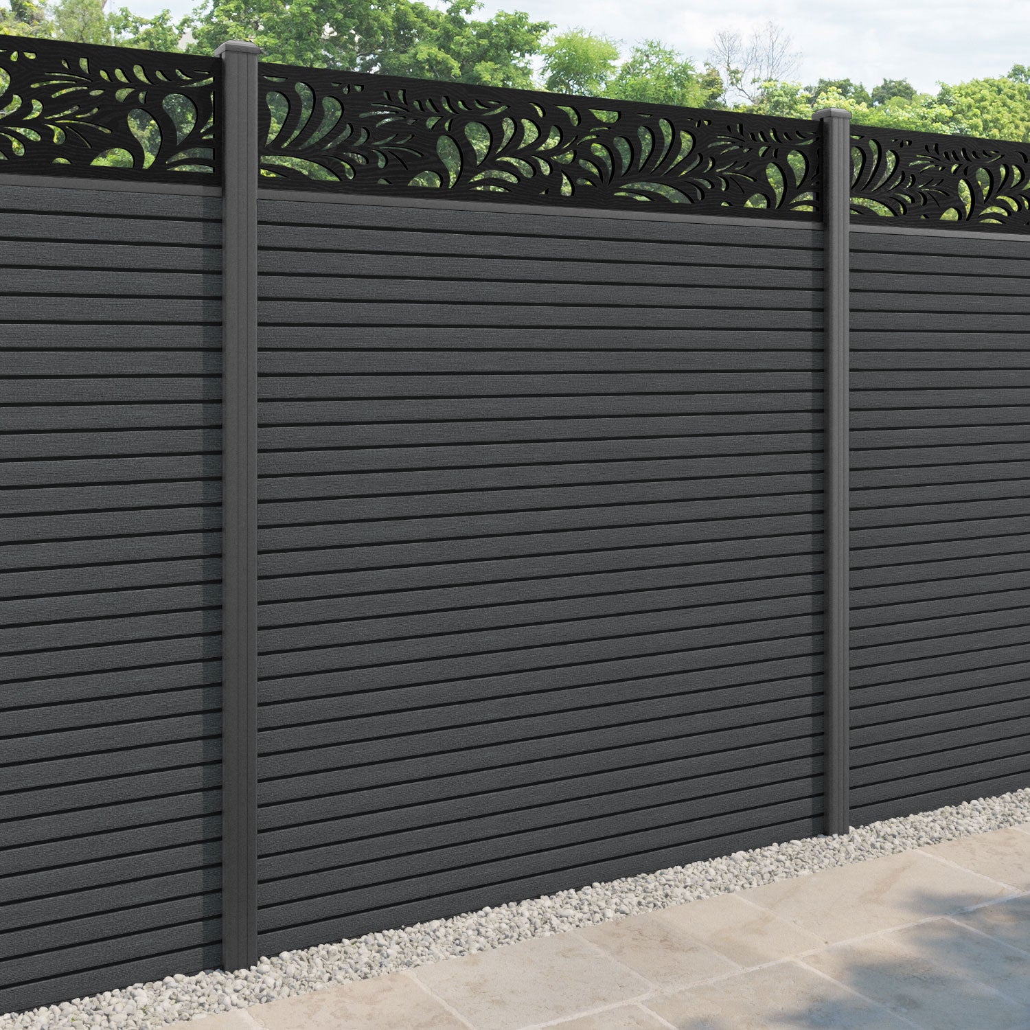 Hudson Petal Fence Panel - Dark Grey - with our aluminium posts
