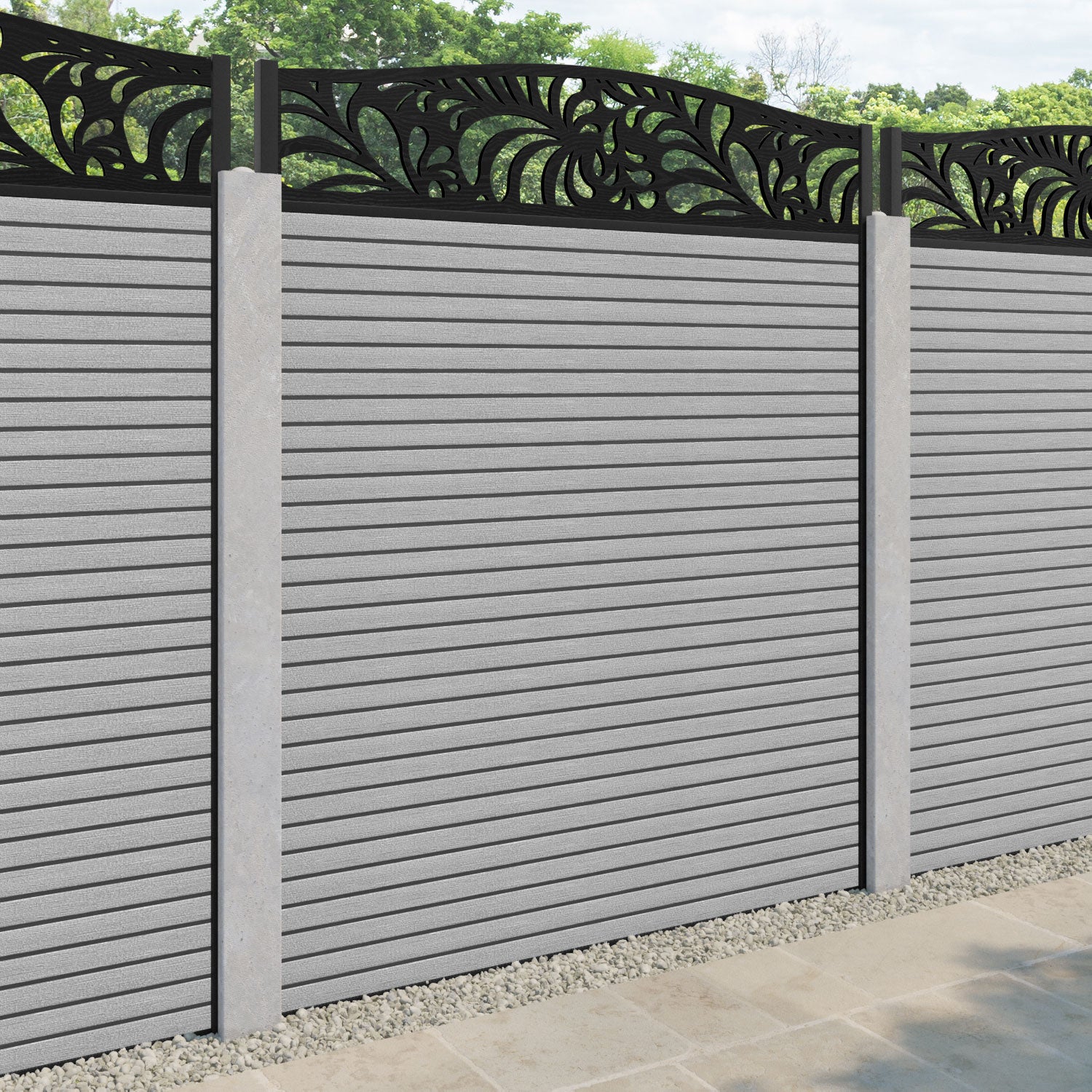 Hudson Petal Curved Top Fence Panel - Light Grey - for existing concrete posts