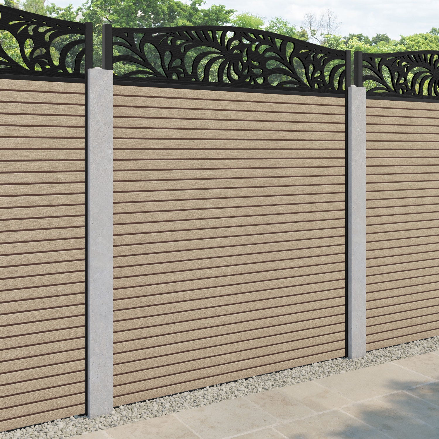 Hudson Petal Curved Top Fence Panel - Light Oak - for existing concrete posts