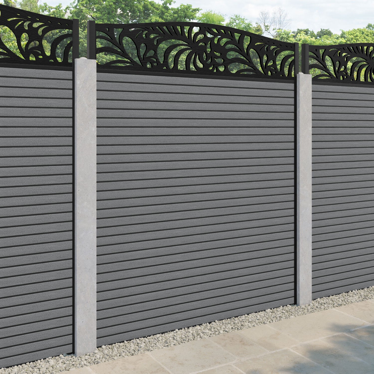 Hudson Petal Curved Top Fence Panel - Mid Grey - for existing concrete posts