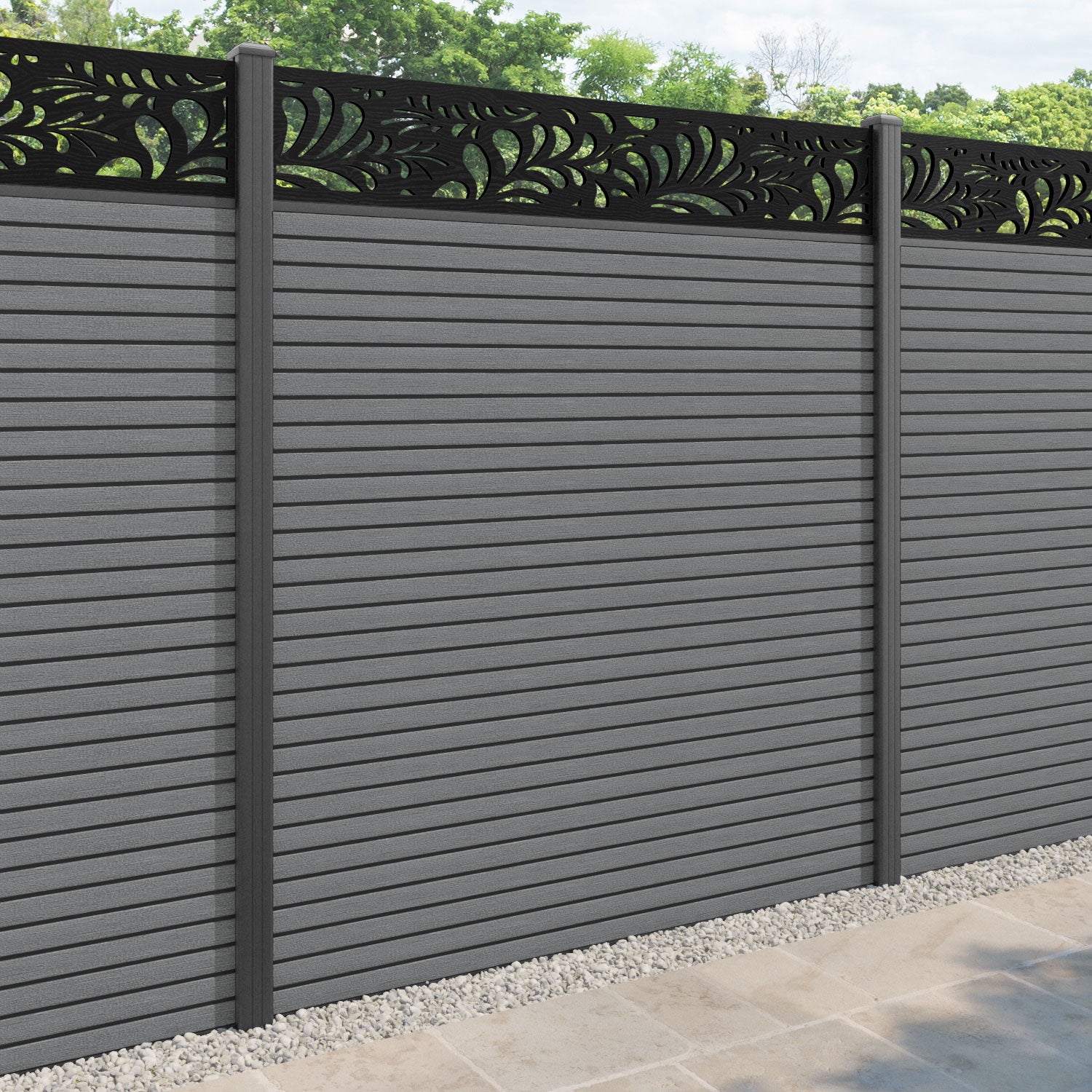 Hudson Petal Fence Panel - Mid Grey - with our aluminium posts