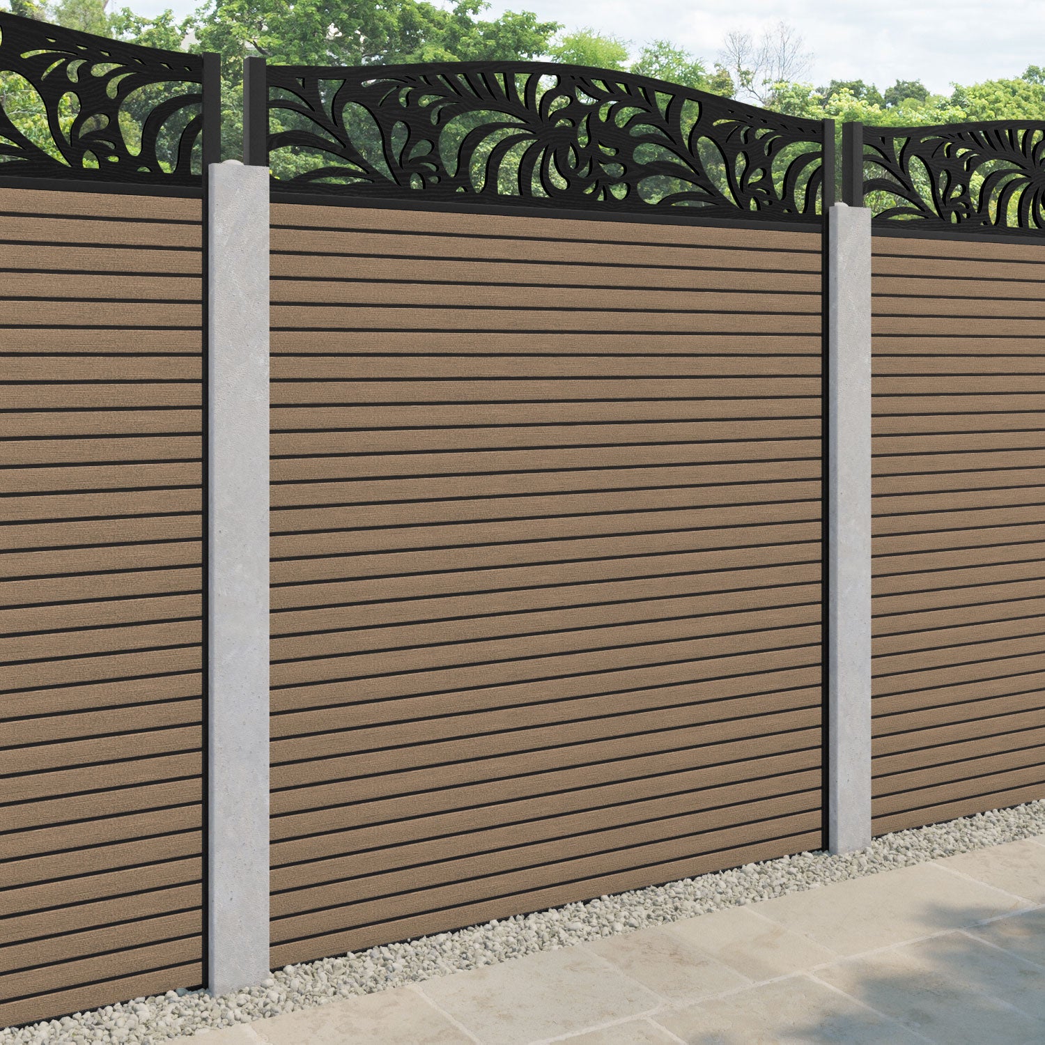 Hudson Petal Curved Top Fence Panel - Teak - for existing concrete posts