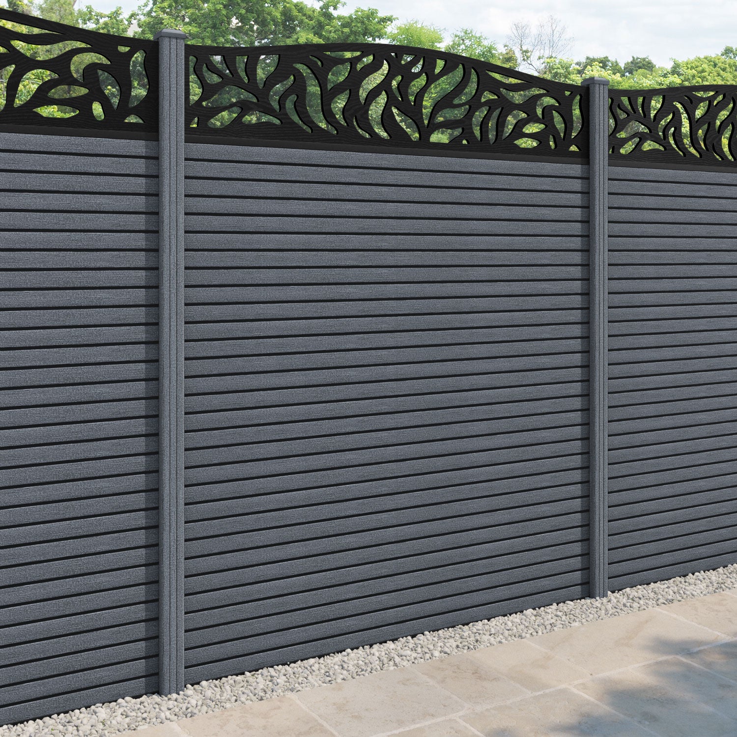 Hudson Plume Curved Top Fence Panel - Anthracite - with our composite posts