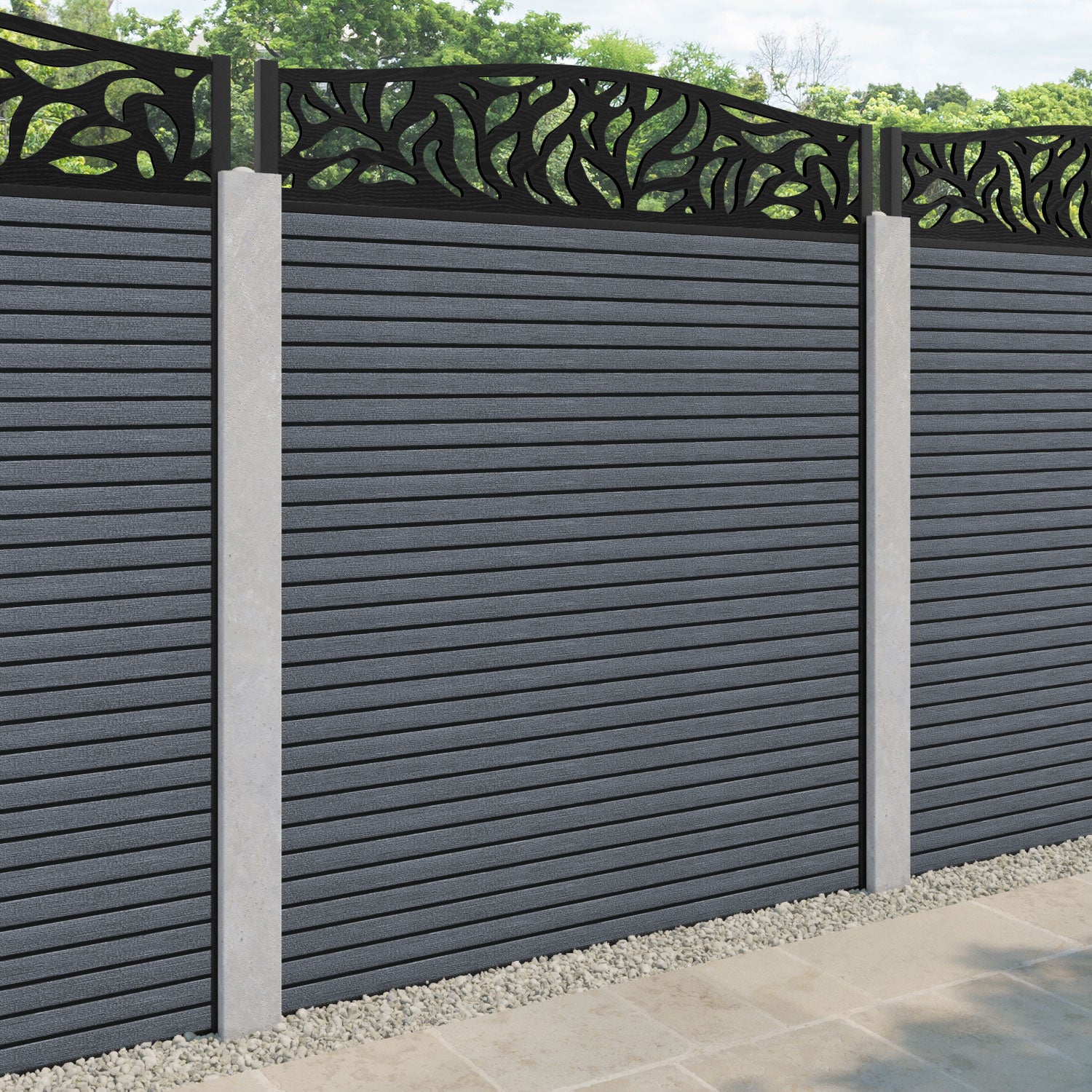Hudson Plume Curved Top Fence Panel - Anthracite - for existing concrete posts