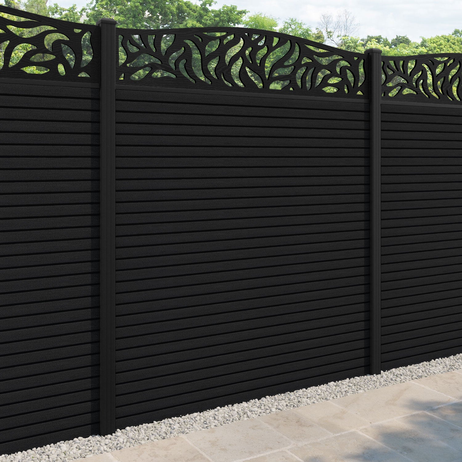 Hudson Plume Curved Top Fence Panel - Black - with our aluminium posts