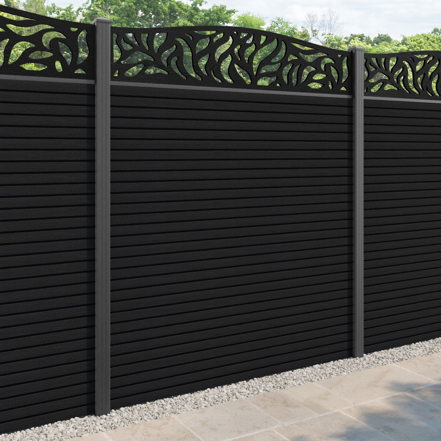 Hudson Plume Curved Top Fence Panel - Black - with our aluminium posts
