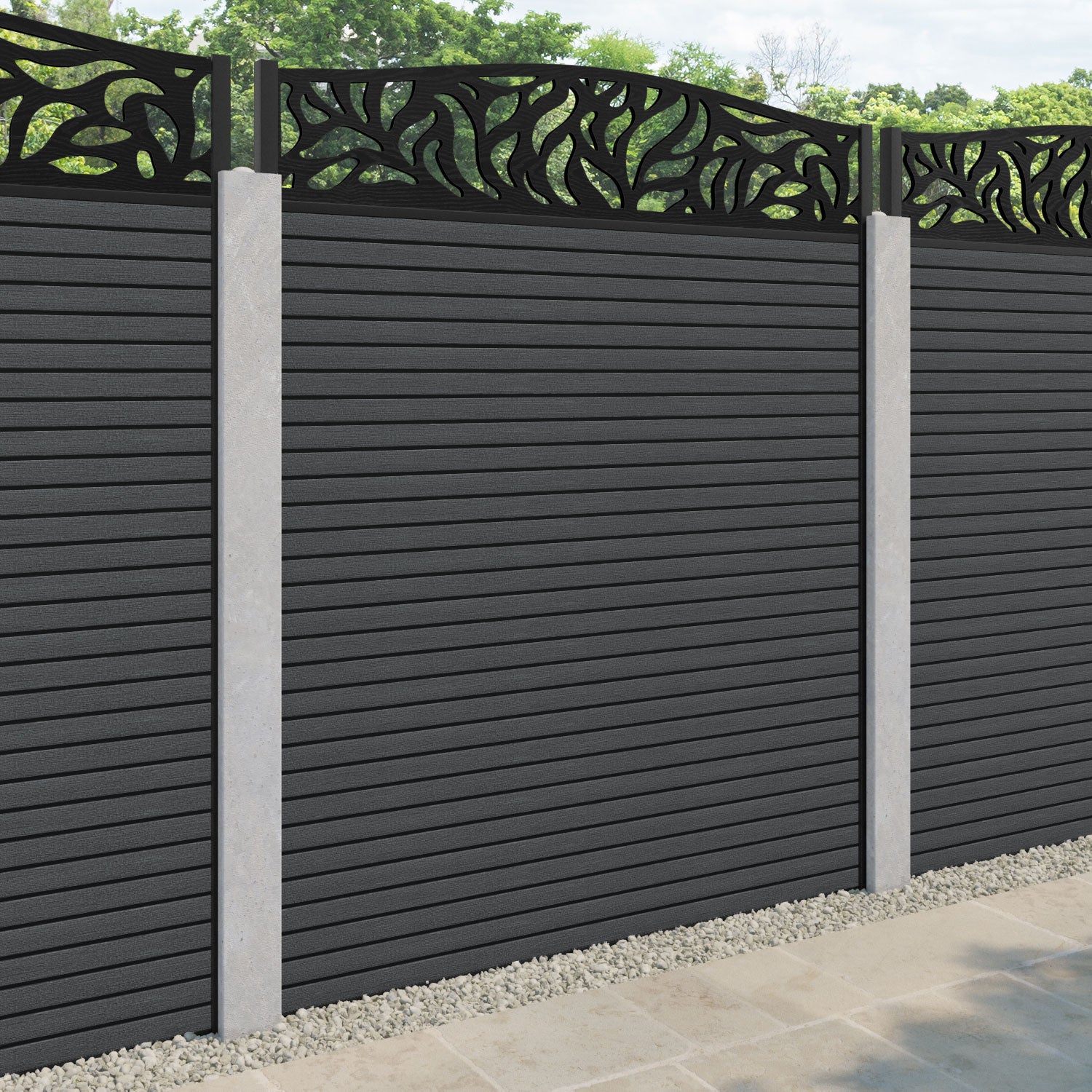 Hudson Plume Curved Top Fence Panel - Dark Grey - for existing concrete posts