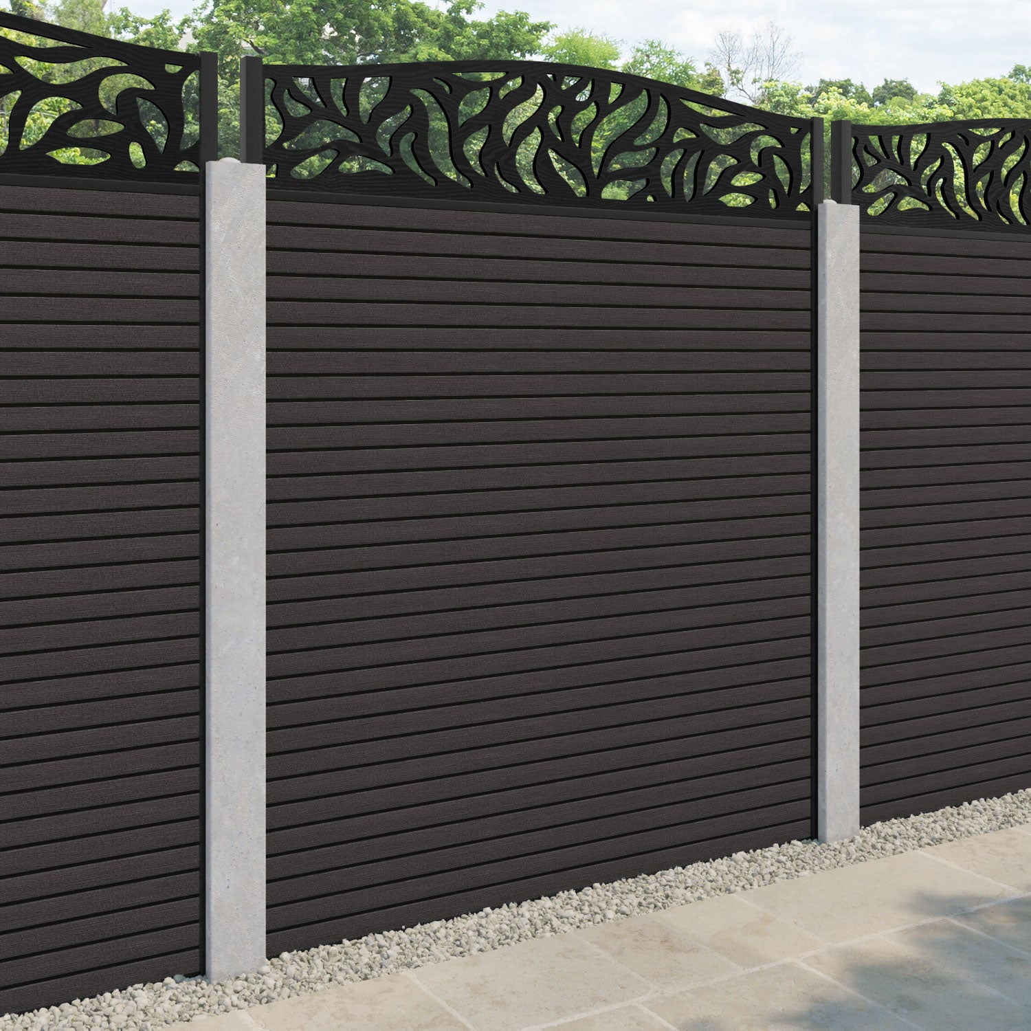 Hudson Plume Curved Top Fence Panel - Dark Oak - for existing concrete posts