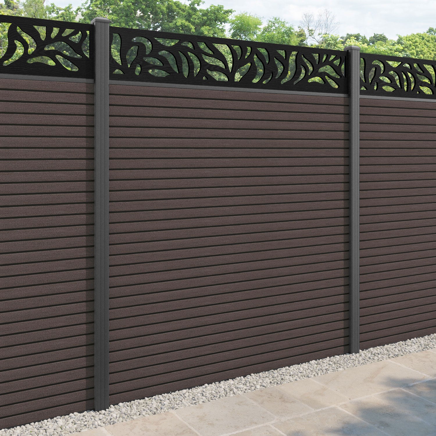 Hudson Plume Fence Panel - Mid Brown - with our aluminium posts