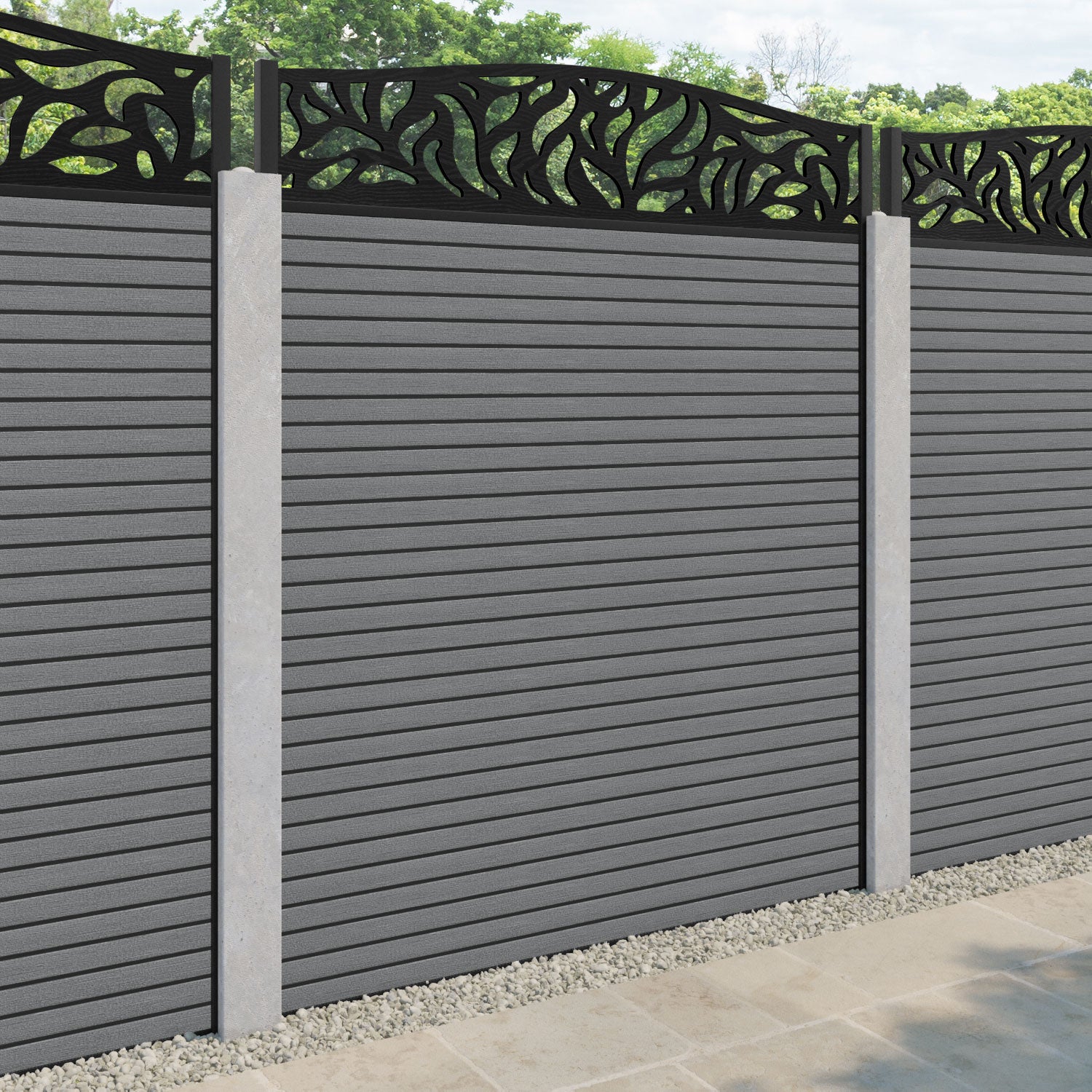 Hudson Plume Curved Top Fence Panel - Mid Grey - for existing concrete posts