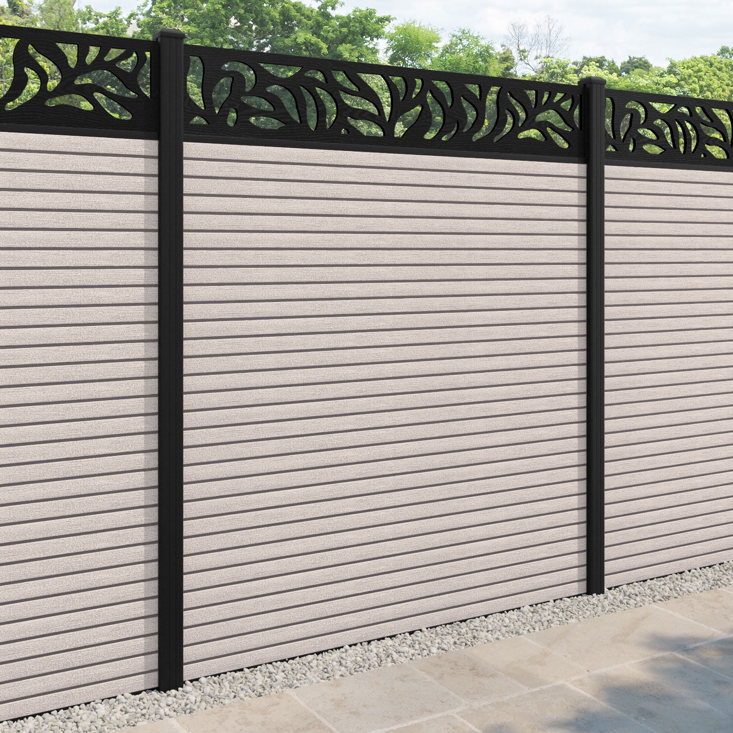Hudson Plume Fence Panel - Mid Stone - with our aluminium posts