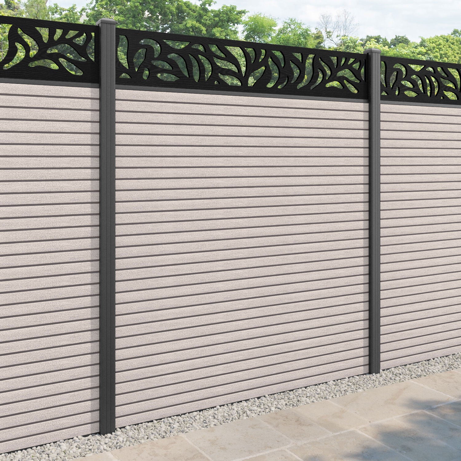 Hudson Plume Fence Panel - Mid Stone - with our aluminium posts