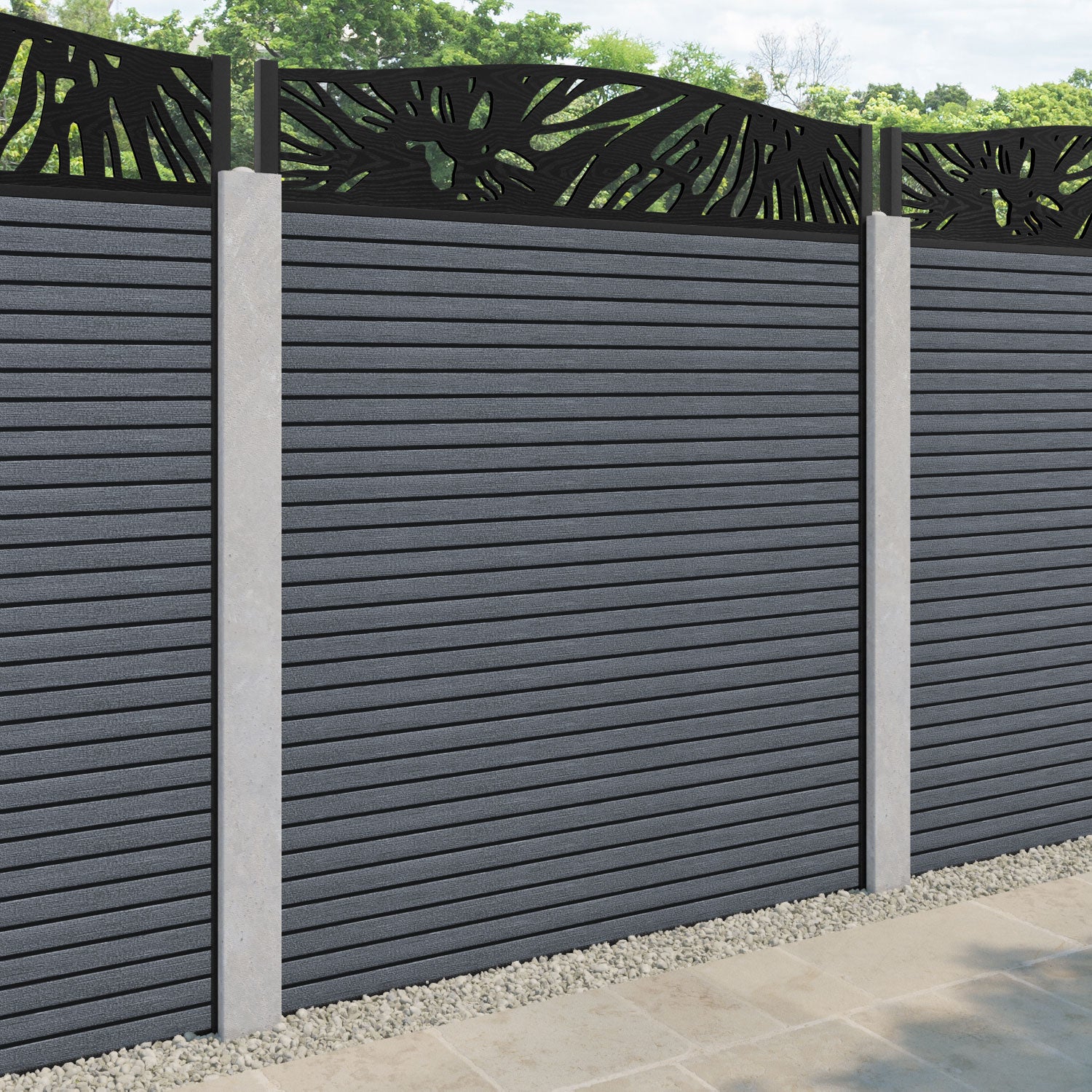 Hudson Poppy Curved Top Fence Panel - Anthracite - for existing concrete posts