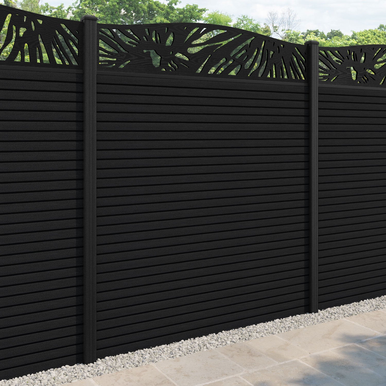 Hudson Poppy Curved Top Fence Panel - Black - with our composite posts