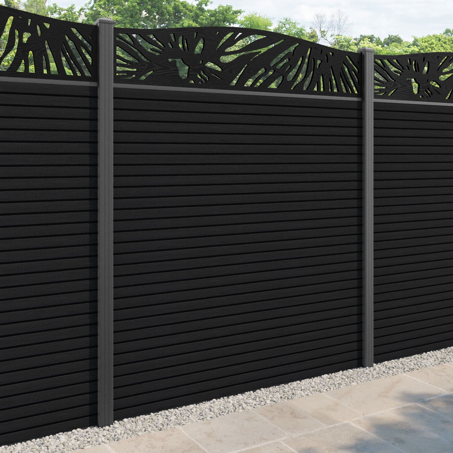 Hudson Poppy Curved Top Fence Panel - Black - with our aluminium posts