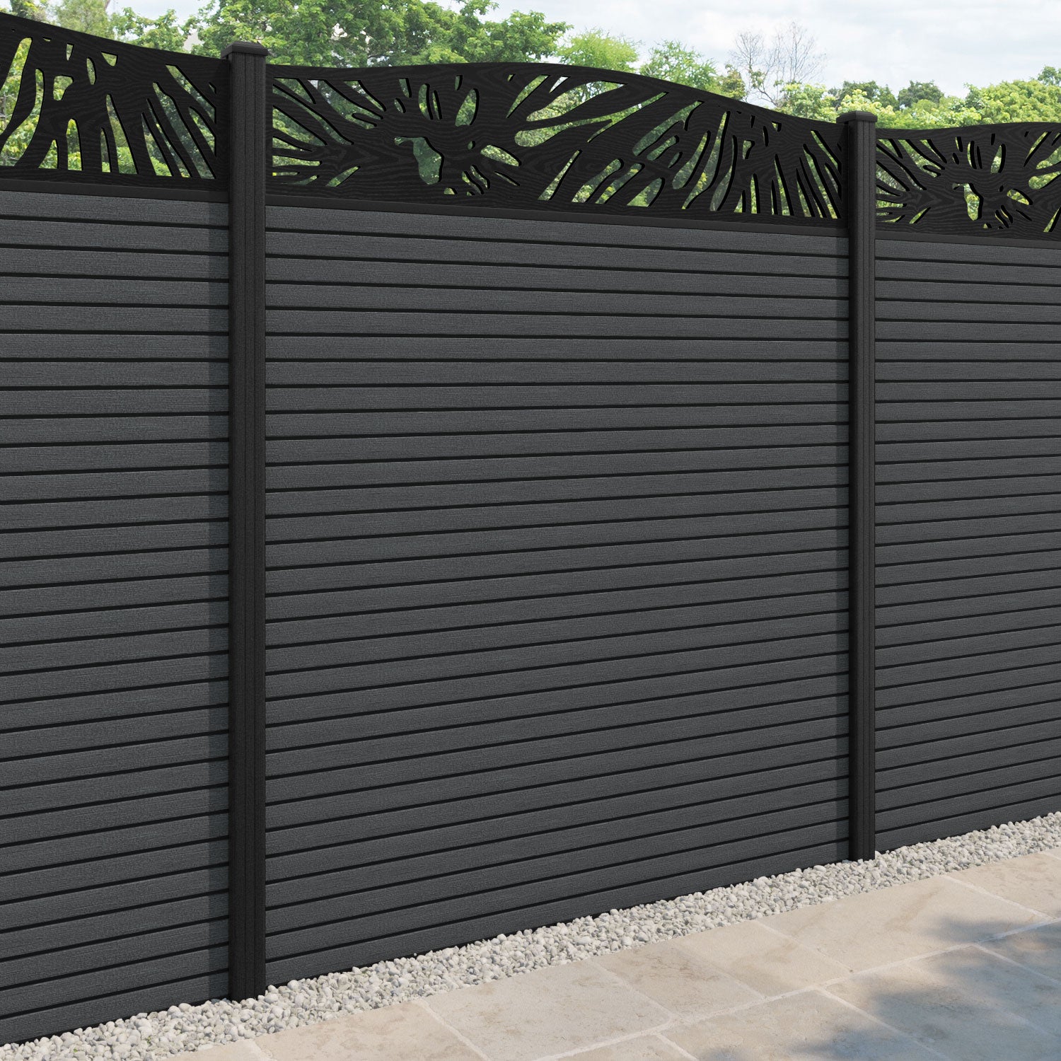 Hudson Poppy Curved Top Fence Panel - Dark Grey - with our composite posts