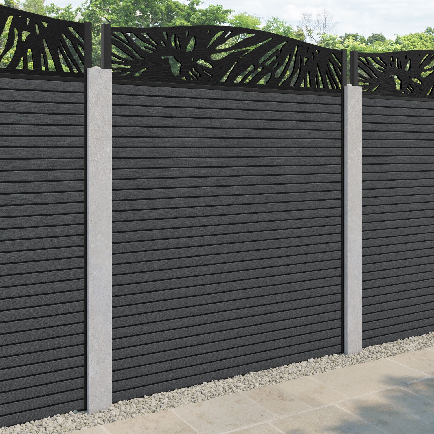 Hudson Poppy Curved Top Fence Panel - Dark Grey - for existing concrete posts