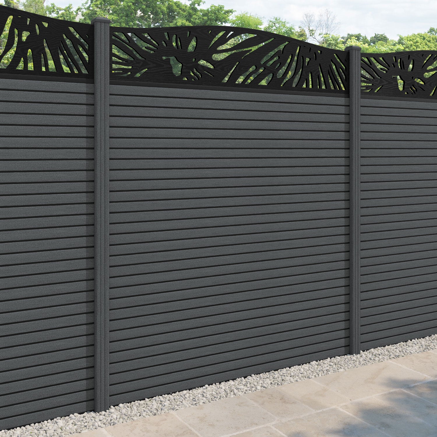Hudson Poppy Curved Top Fence Panel - Dark Grey - with our composite posts