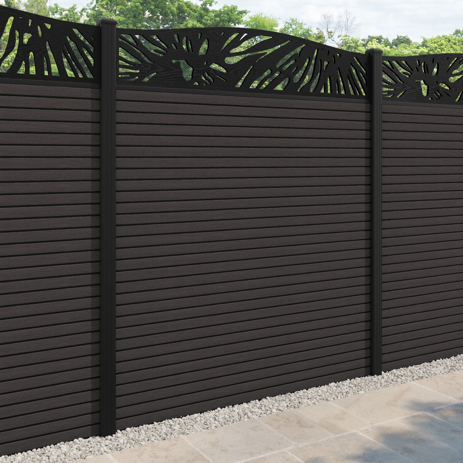 Hudson Poppy Curved Top Fence Panel - Dark Oak - with our aluminium posts
