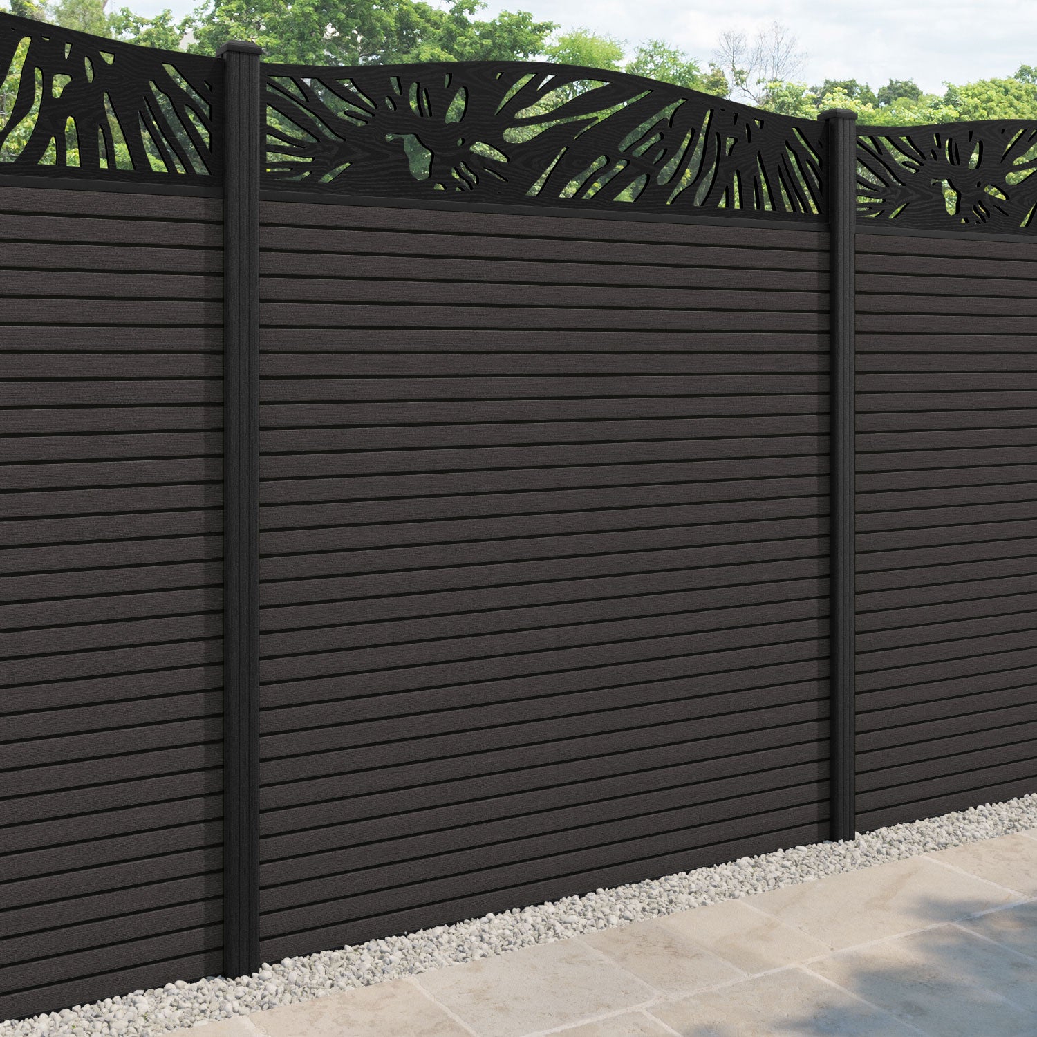 Hudson Poppy Curved Top Fence Panel - Dark Oak - with our composite posts