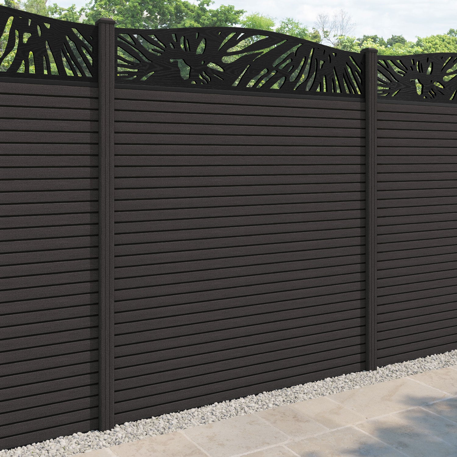 Hudson Poppy Curved Top Fence Panel - Dark Oak - with our composite posts
