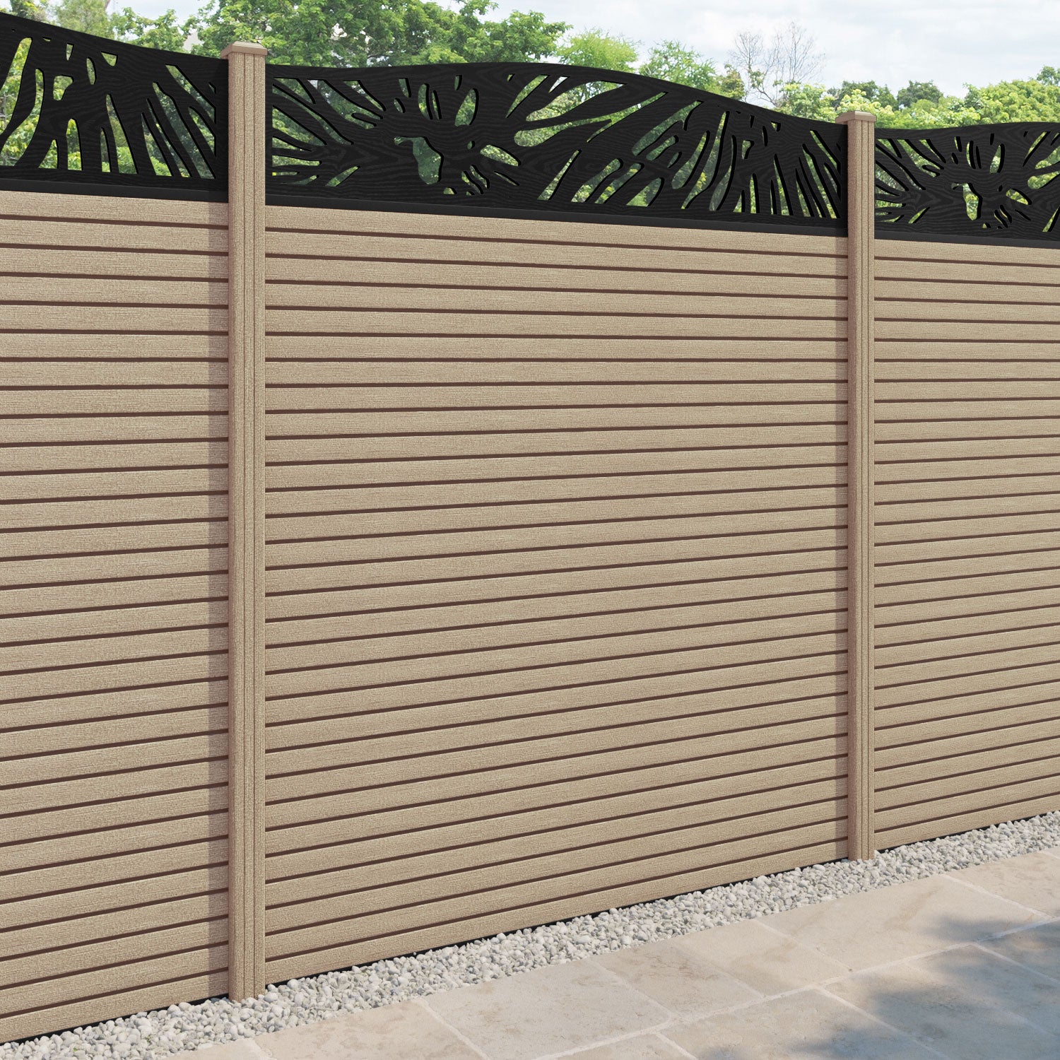 Hudson Poppy Curved Top Fence Panel - Light Oak - with our composite posts