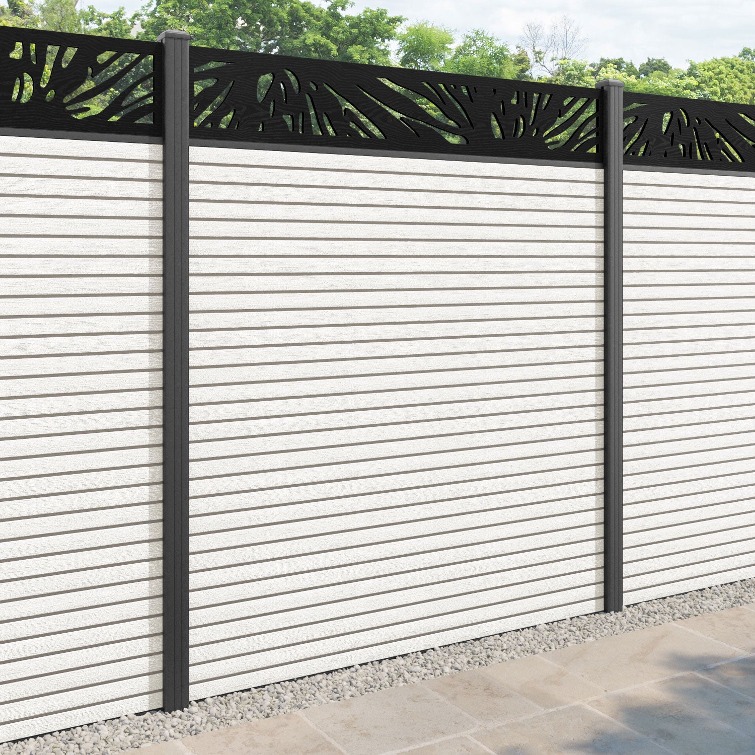 Hudson Poppy Fence Panel - Light Stone - with our aluminium posts